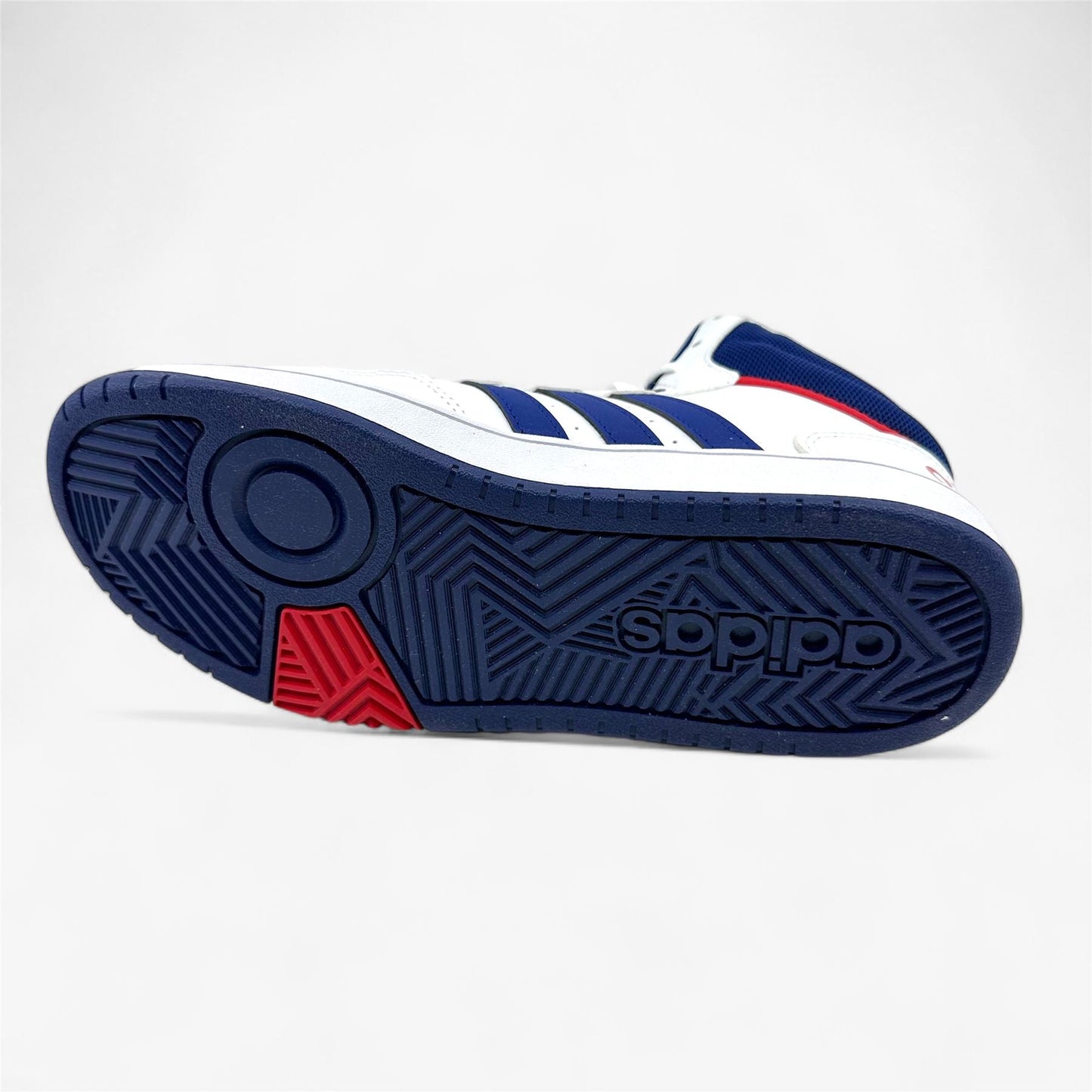 Adidas Hoops 3.0 Mid White Blue Red Kids Athletic Sneaker