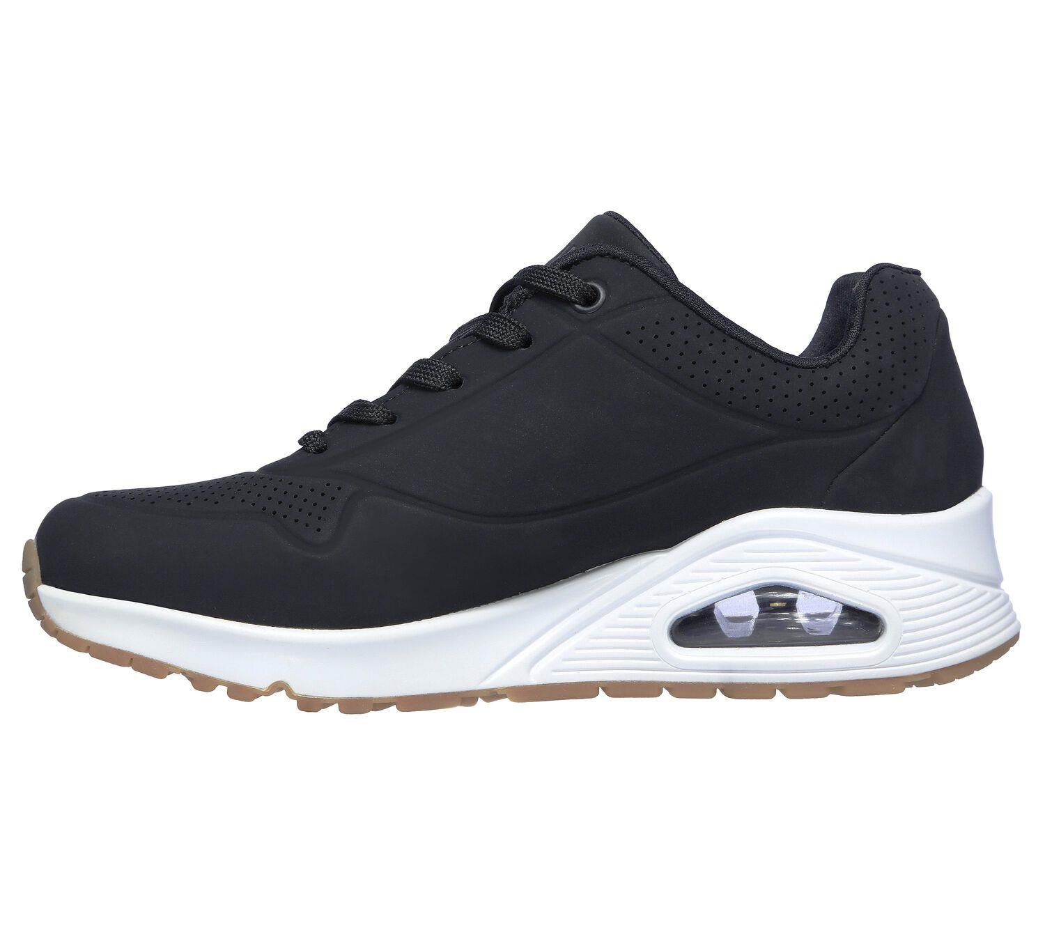 Women's Wide Fit Skechers 73690 Uno Stand On Air Walking Street Wear Trainers - Black/White