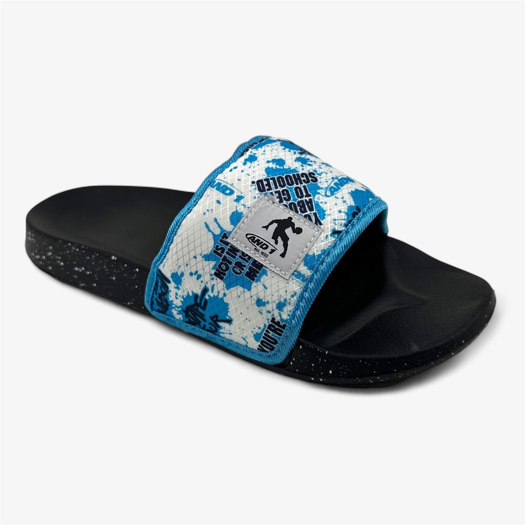 AND1 Shatter Black Light Blue White Mens Sandal Slide
