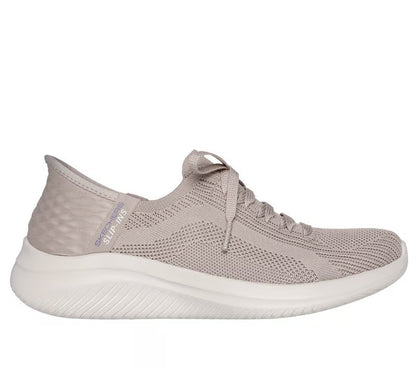 Women's Wide Fit Skechers 149710 Slip-ins Ultra Flex 3.0 Brilliant Trainers - Taupe