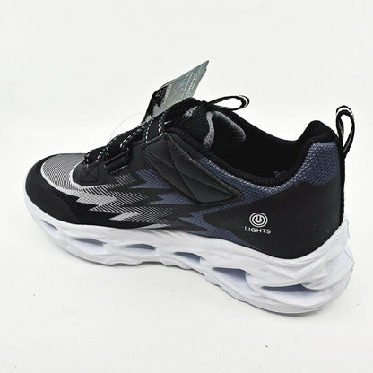 Skechers S Lights Vortex Flash Zovix Black Gray Kids Boys Size 1 Sneakers