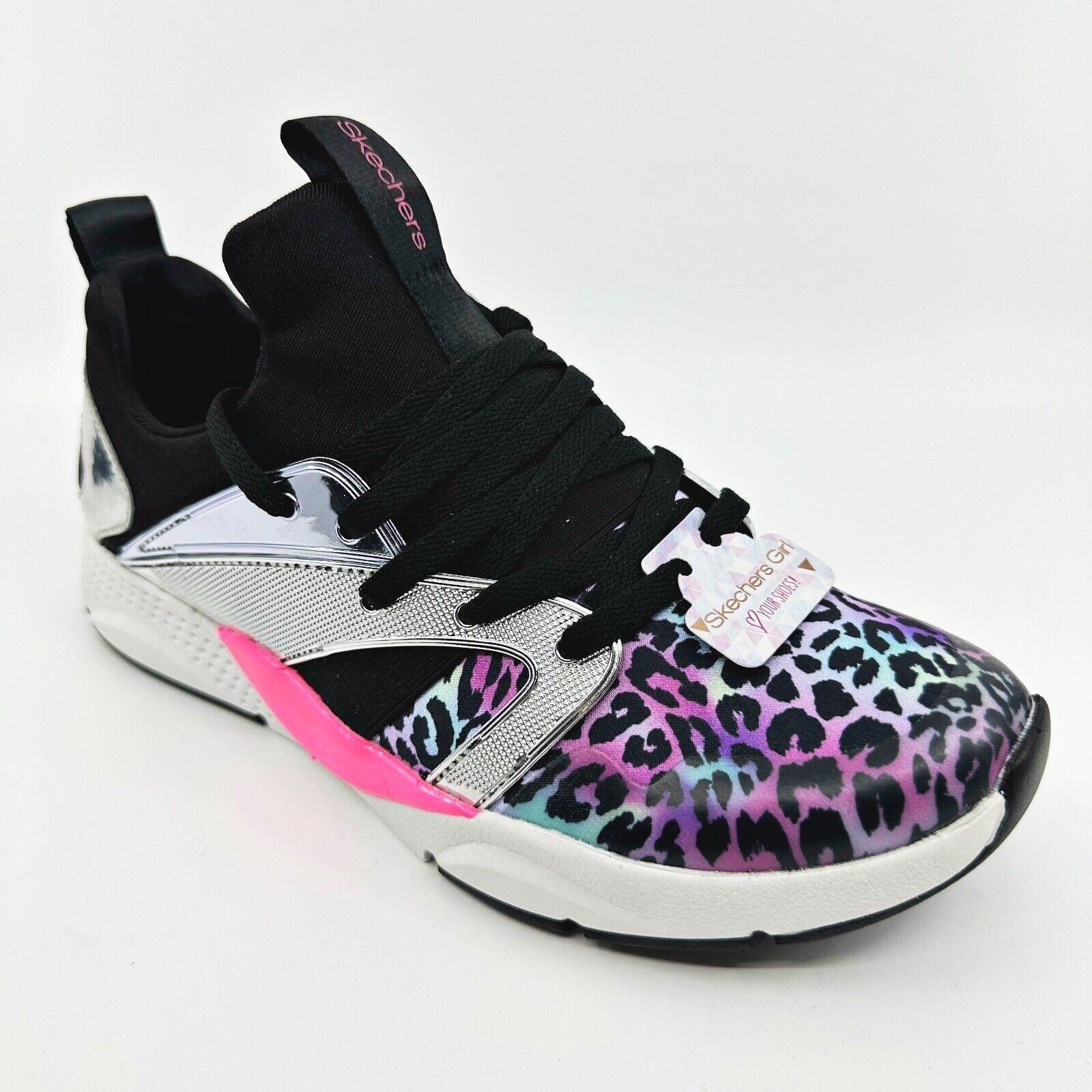 Skechers Shine Status Hint of Wild Leopard Kids Girls Size 5 Sneakers