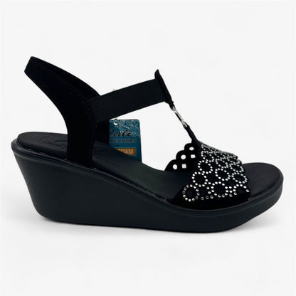 Skechers Rumble On Queen B2 Black Silver Womens Sandal Strappy