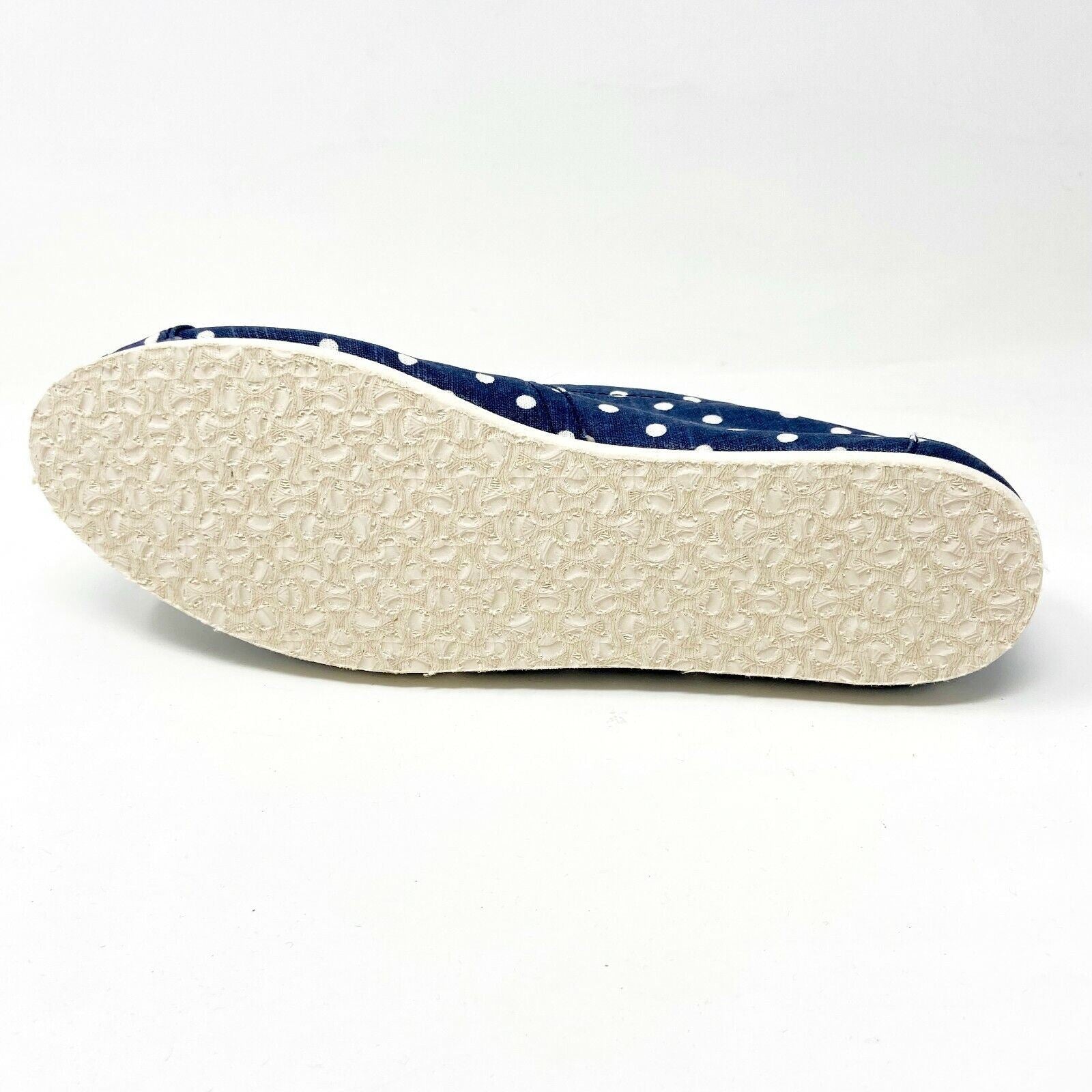 Toms Classics Navy Polka Dot Linen Womens Slip On Casual Canvas Flat Shoes