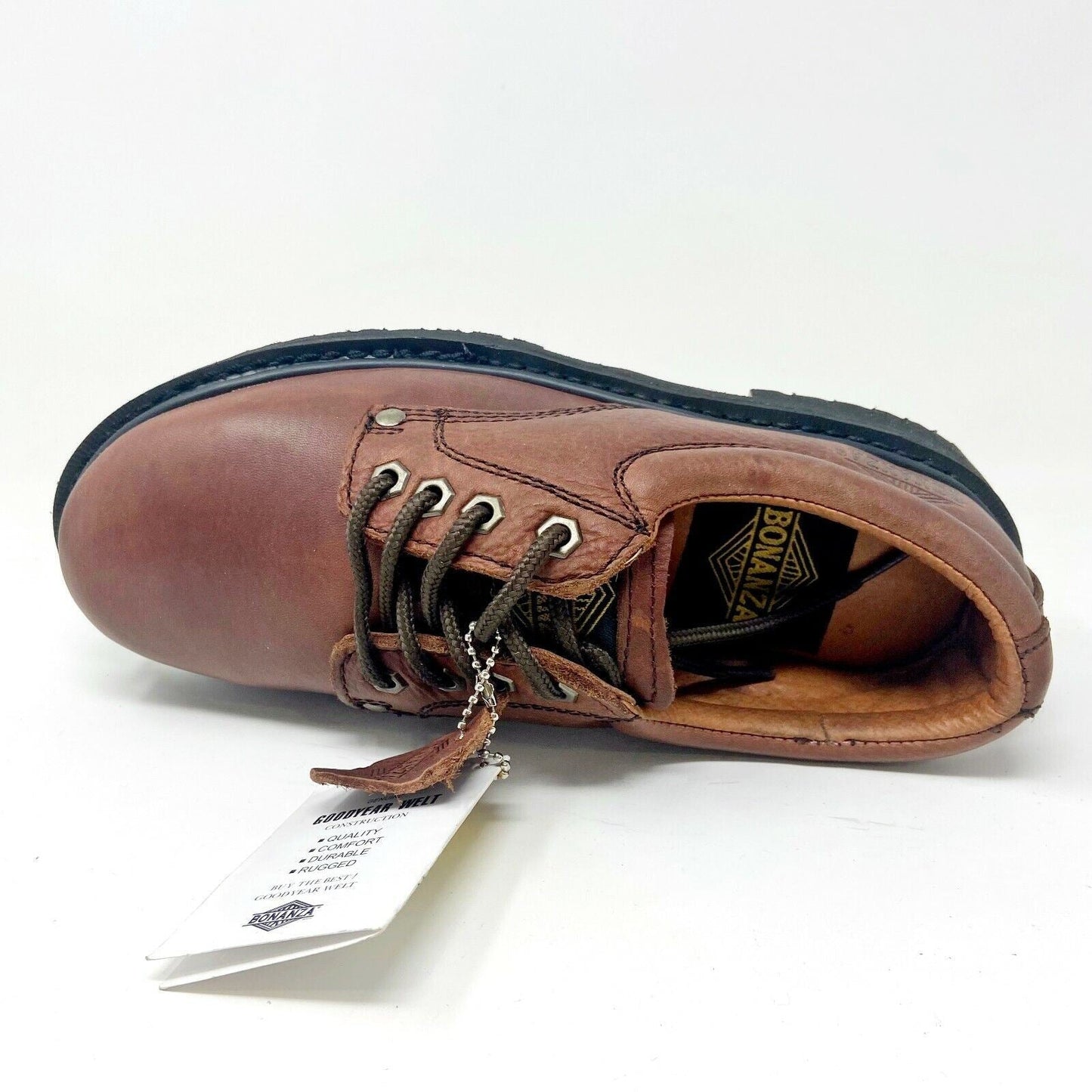 Bonanza Brown Black Leather Mens Slip Resistant Work Low Top Boots BA415