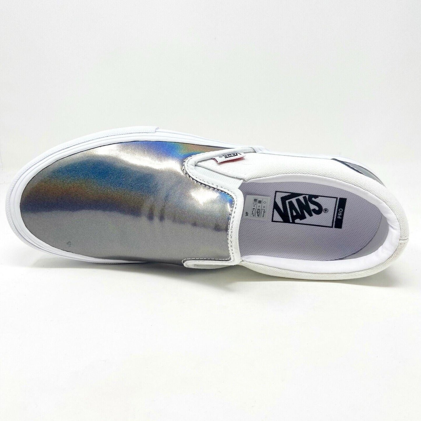 Vans Slip On Pro (Iridescent) Silver True White Womens Laceless Shoes Sneakers