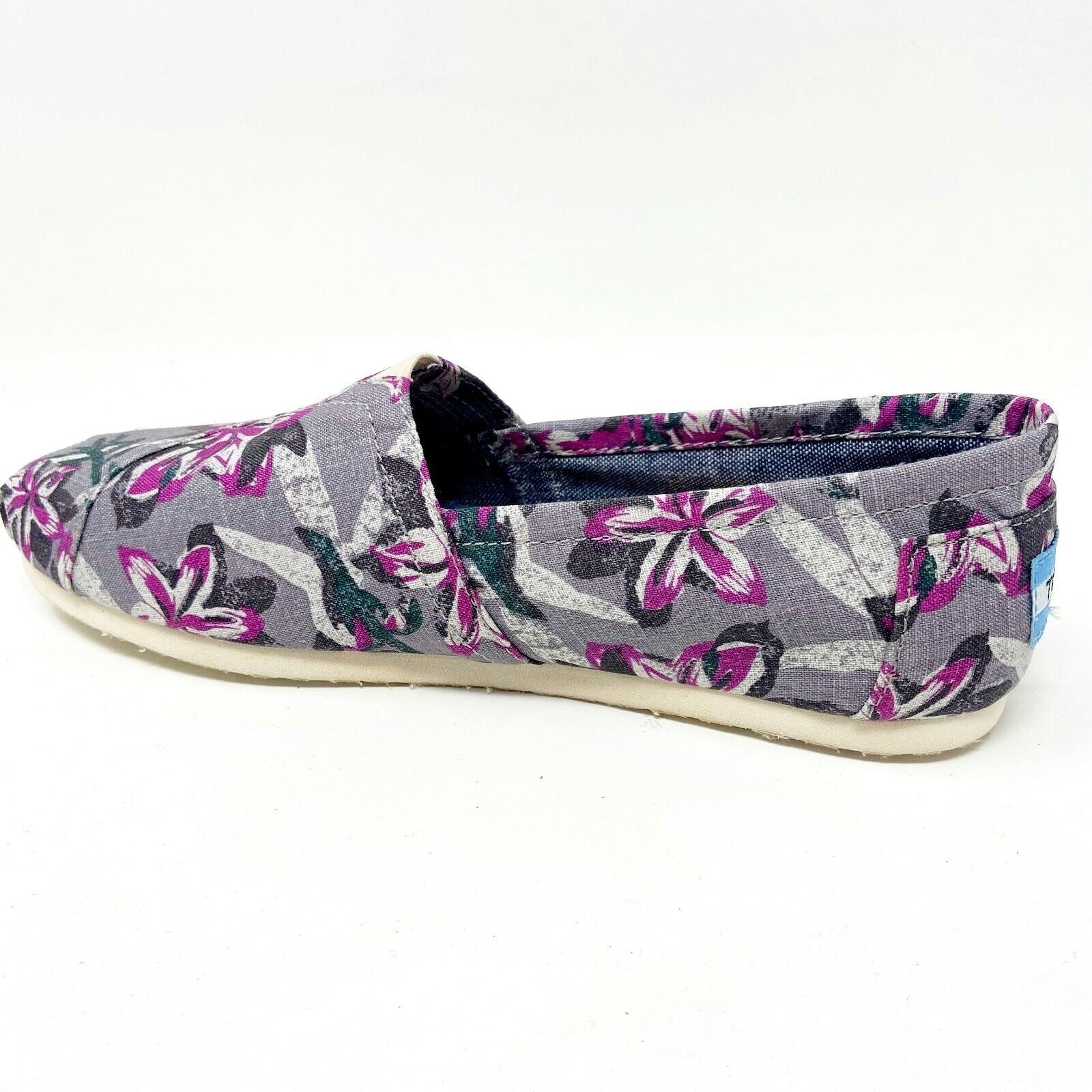 Toms Classics Grey Floral Womens Slip On Casual Canvas Flat Shoes
