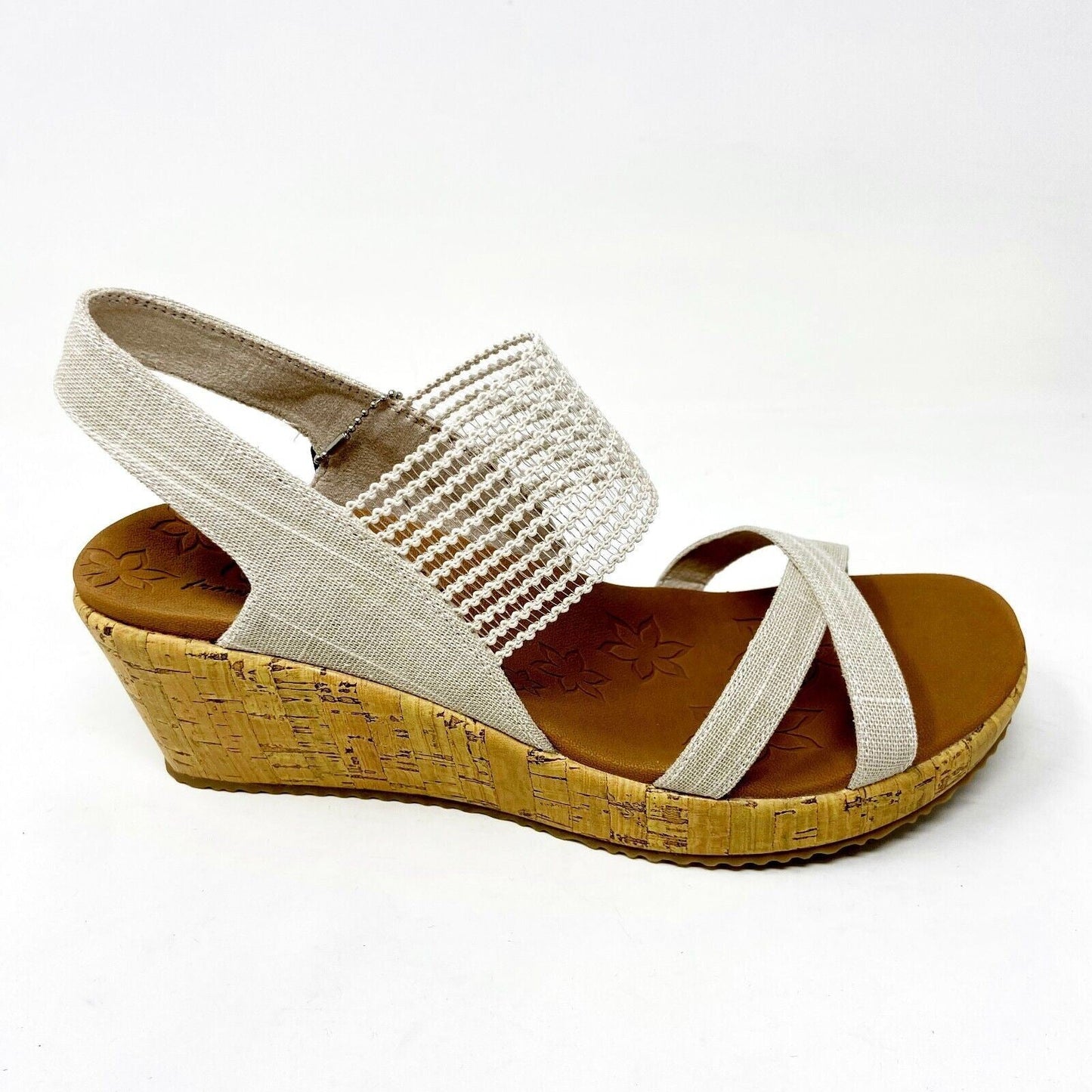 Skechers Beverlee High Tea Natural Womens Foam Wedge Strap Casual Sandals