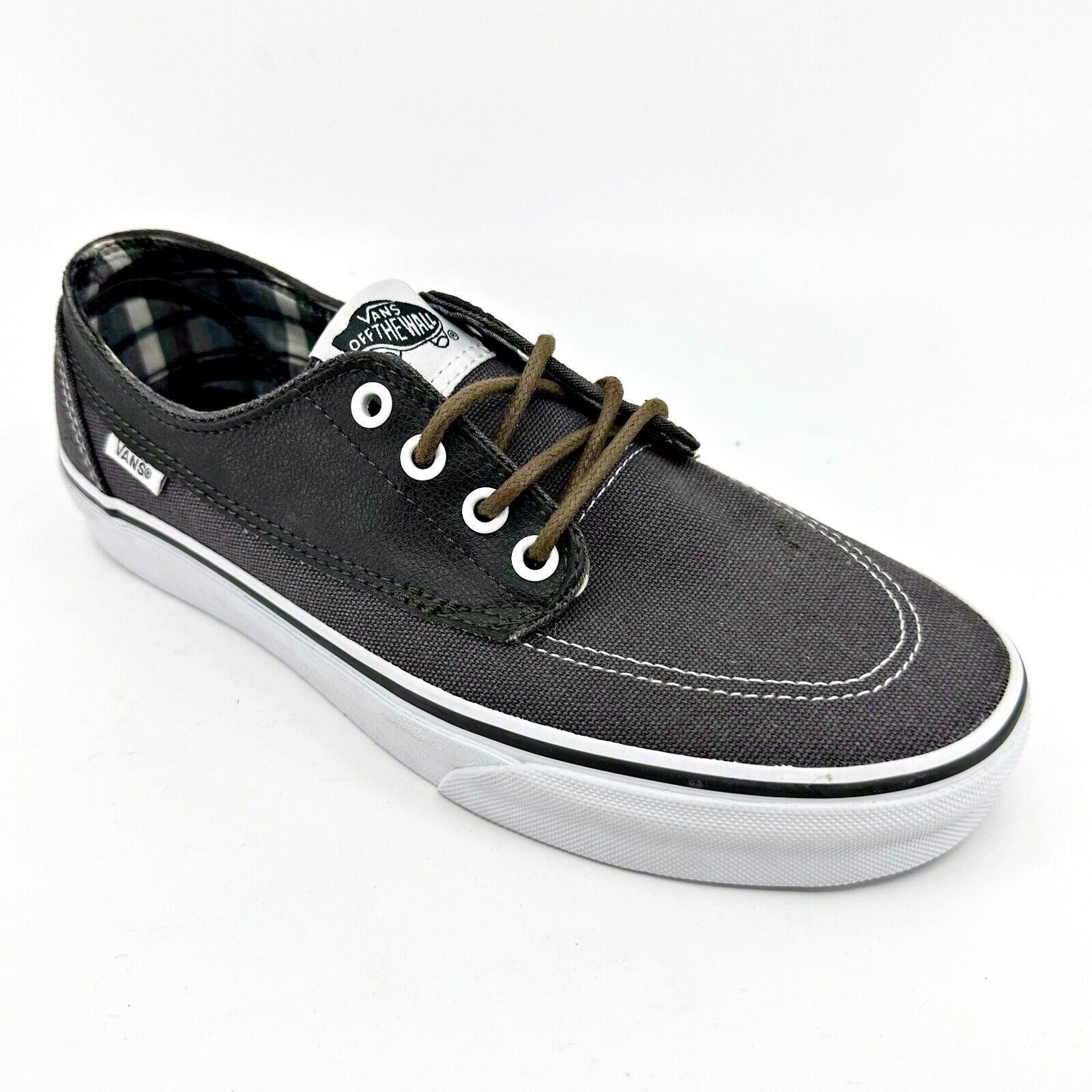 VANS Brigata (Leather Plaid) Asphalt Beluga Gray Womens Size 8 Casual Sneakers