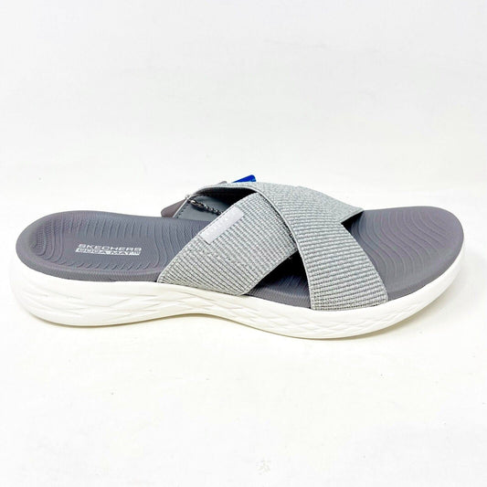 Skechers On The Go 600 Glistening Silver Womens Slip On Slide Sandals