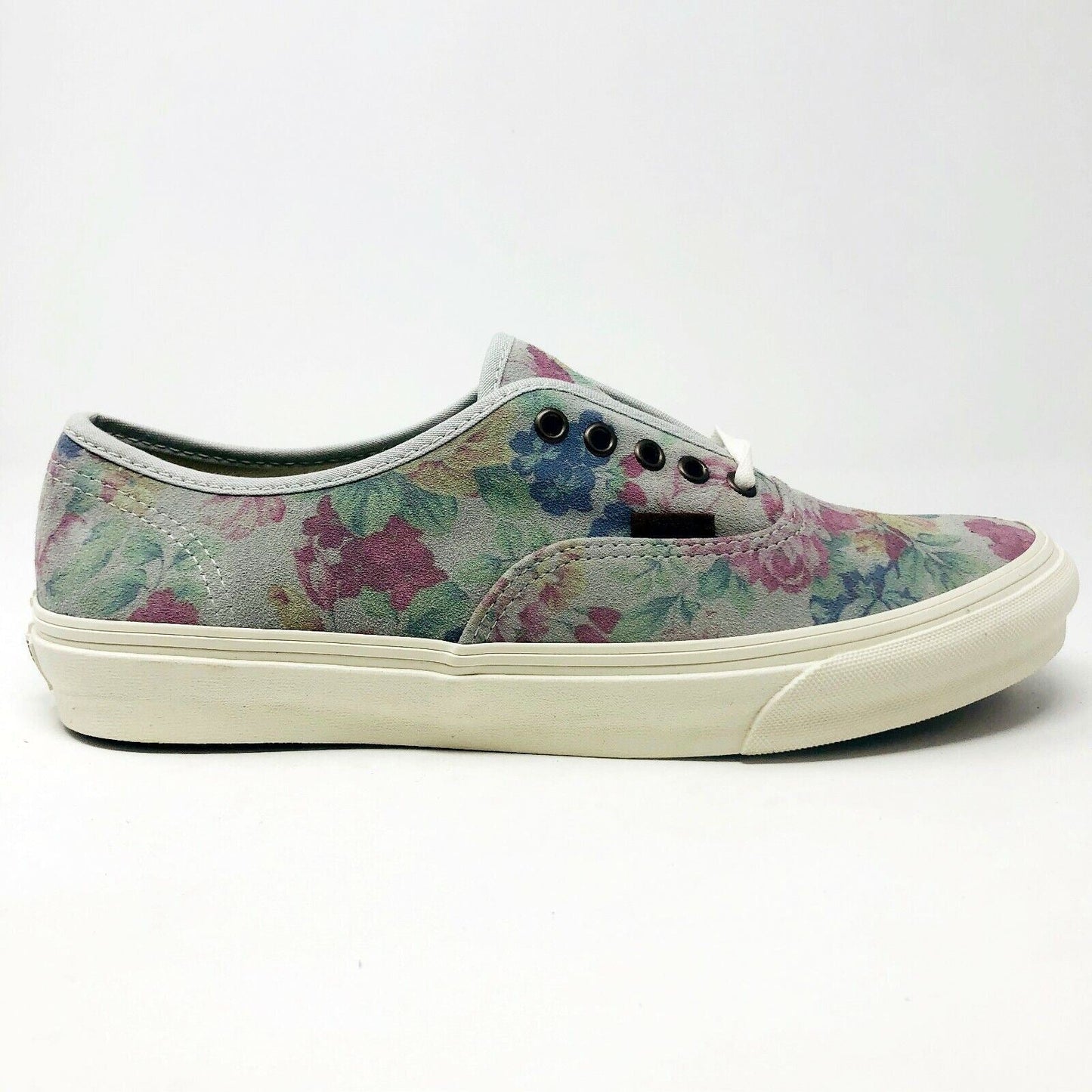 Vans Authentic Slim (Suede Floral) Marshmallow Gray Womens Casual Shoes