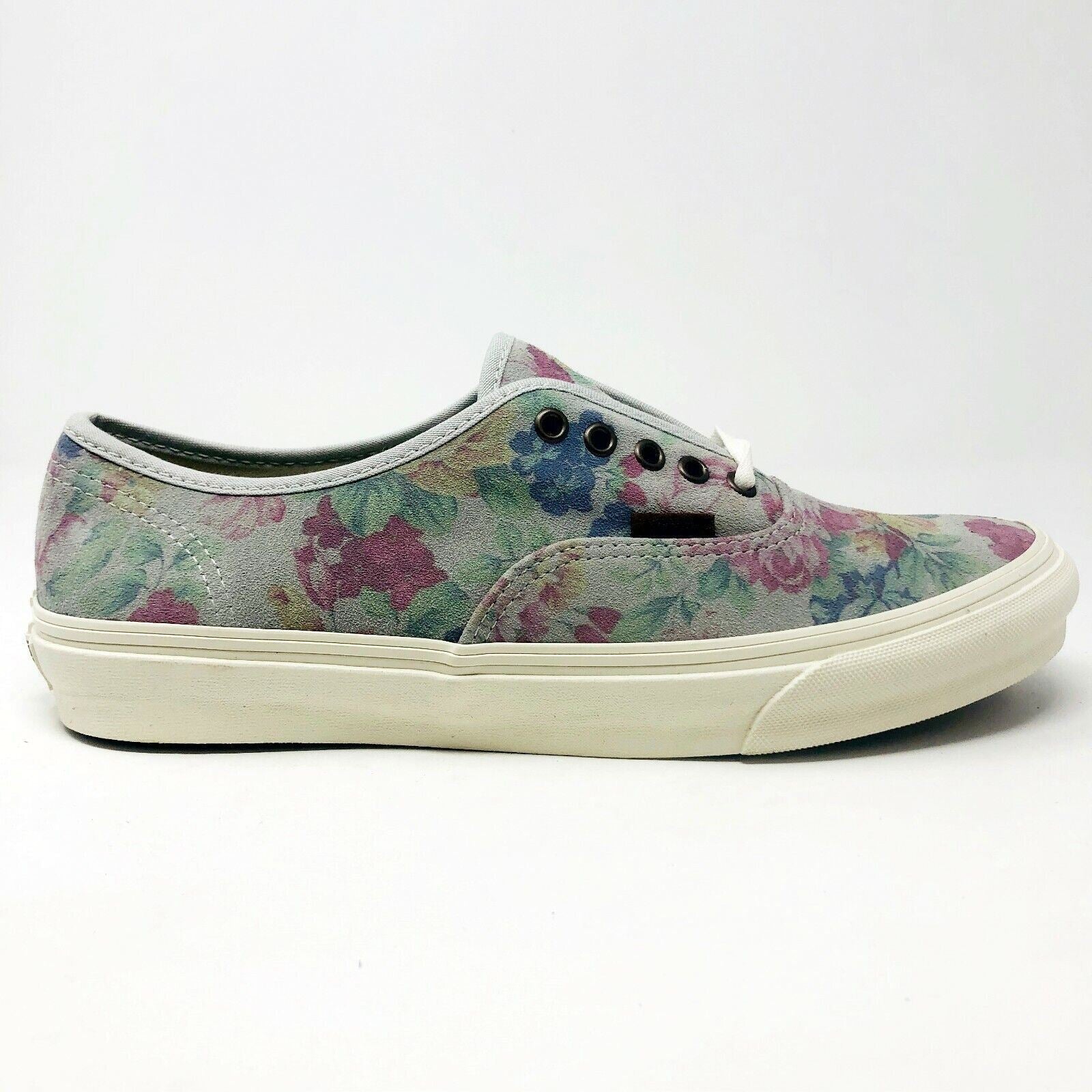 Vans Authentic Slim (Suede Floral) Marshmallow Gray Womens Casual Shoes