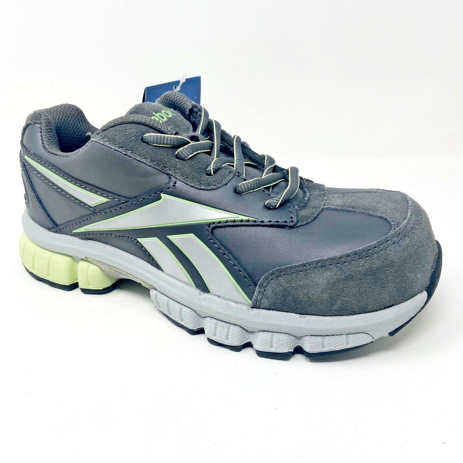 Reebok Work Turnover Grey Green Oxford Womens Wide Composite Toe Sneakers RB442