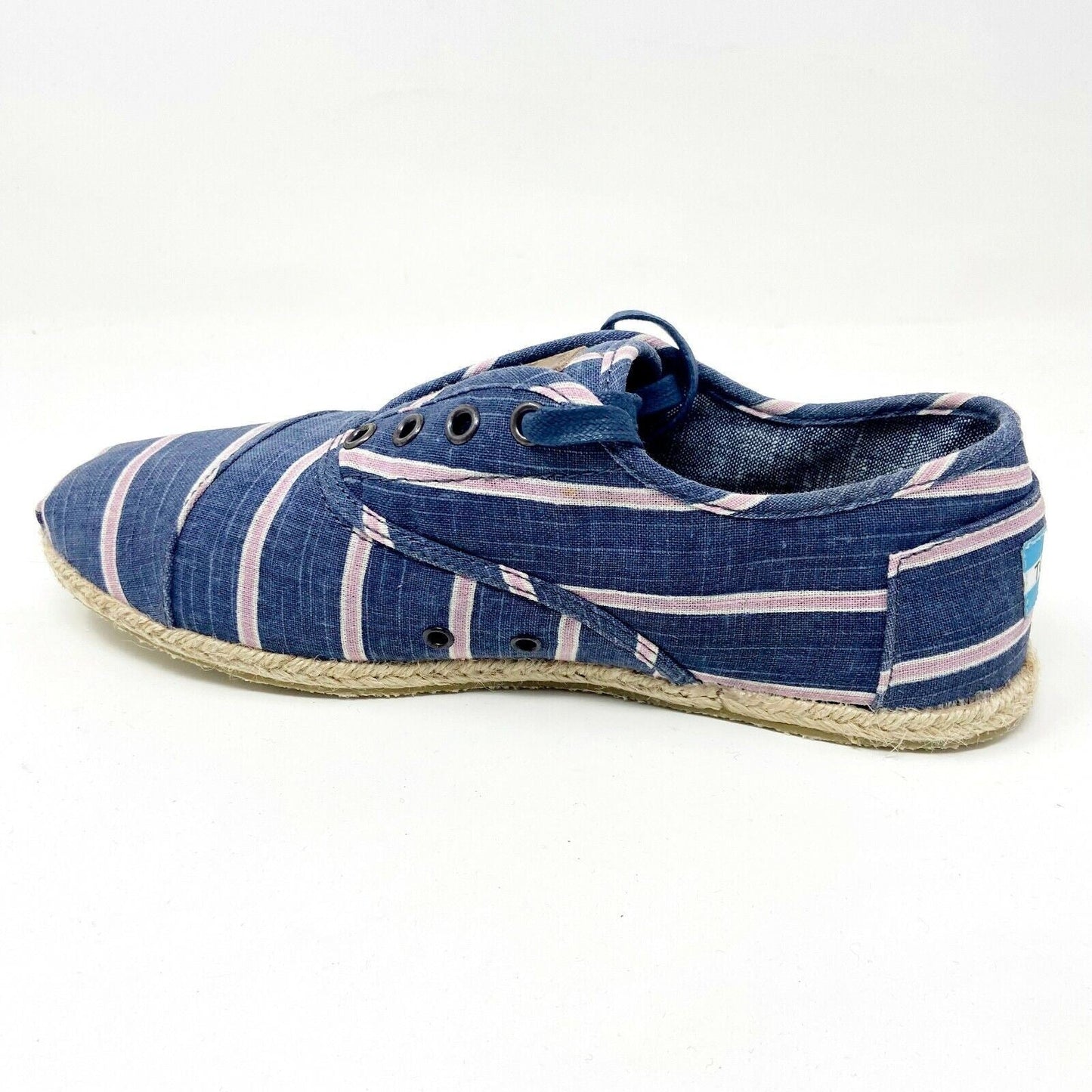 Toms Cardones Navy Washed Stripe Rope Womens Size 9 Canvas Flat Shoes