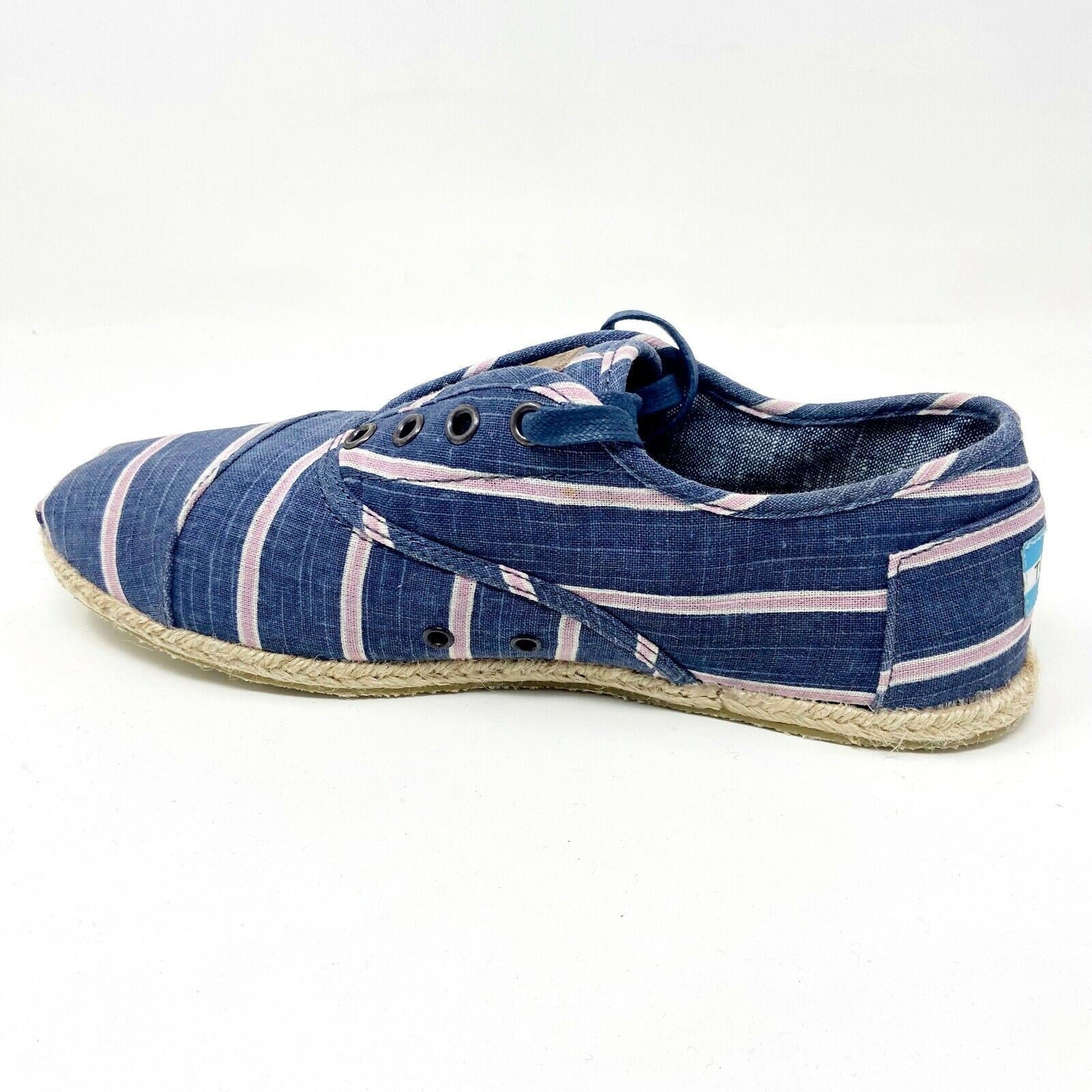 Toms Cardones Navy Washed Stripe Rope Womens Size 9 Canvas Flat Shoes