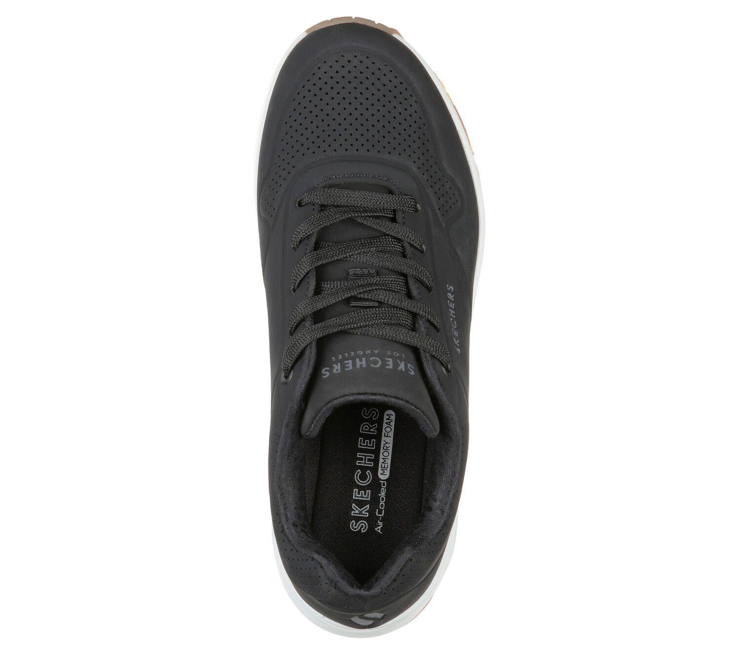 Women's Wide Fit Skechers 73690 Uno Stand On Air Walking Street Wear Trainers - Black/White