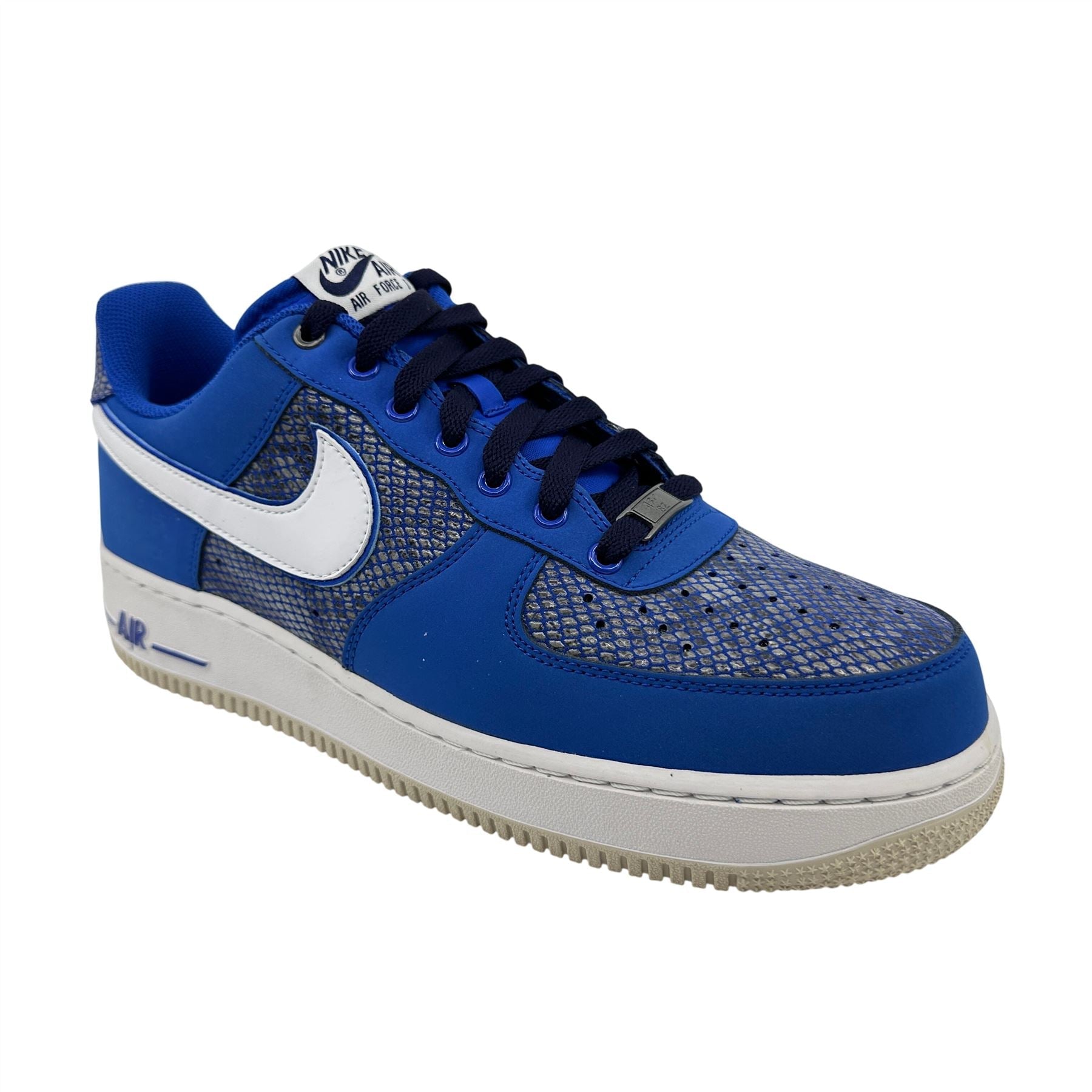 Nike Air Force 1 Game Royal Blue White Mens Athletic Snake Skin Sneaker