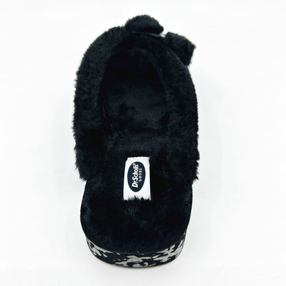 Dr Scholls Staycay OG Black Faux Fur Womens Slippers Open Toe Sandals