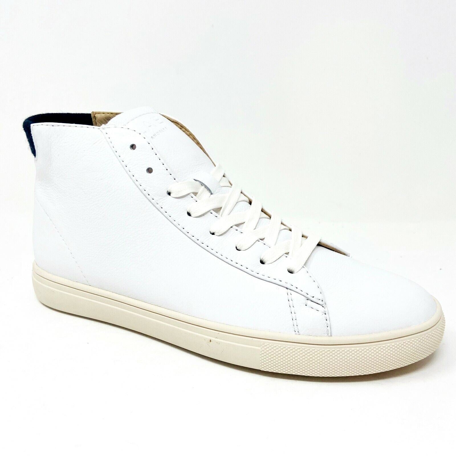 Clae Bradley Mid White Leather Black Wool Mens Premium Casual Sneakers