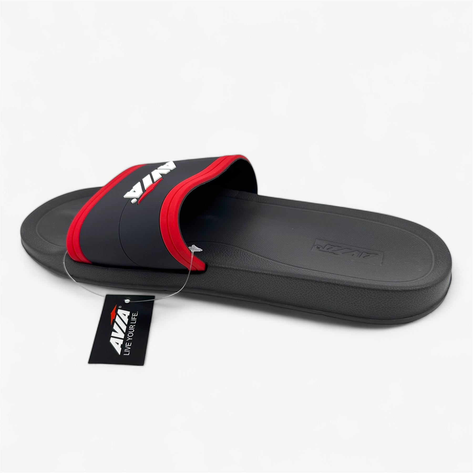 Avia Striped Grey White Red Mens Sandal Slide