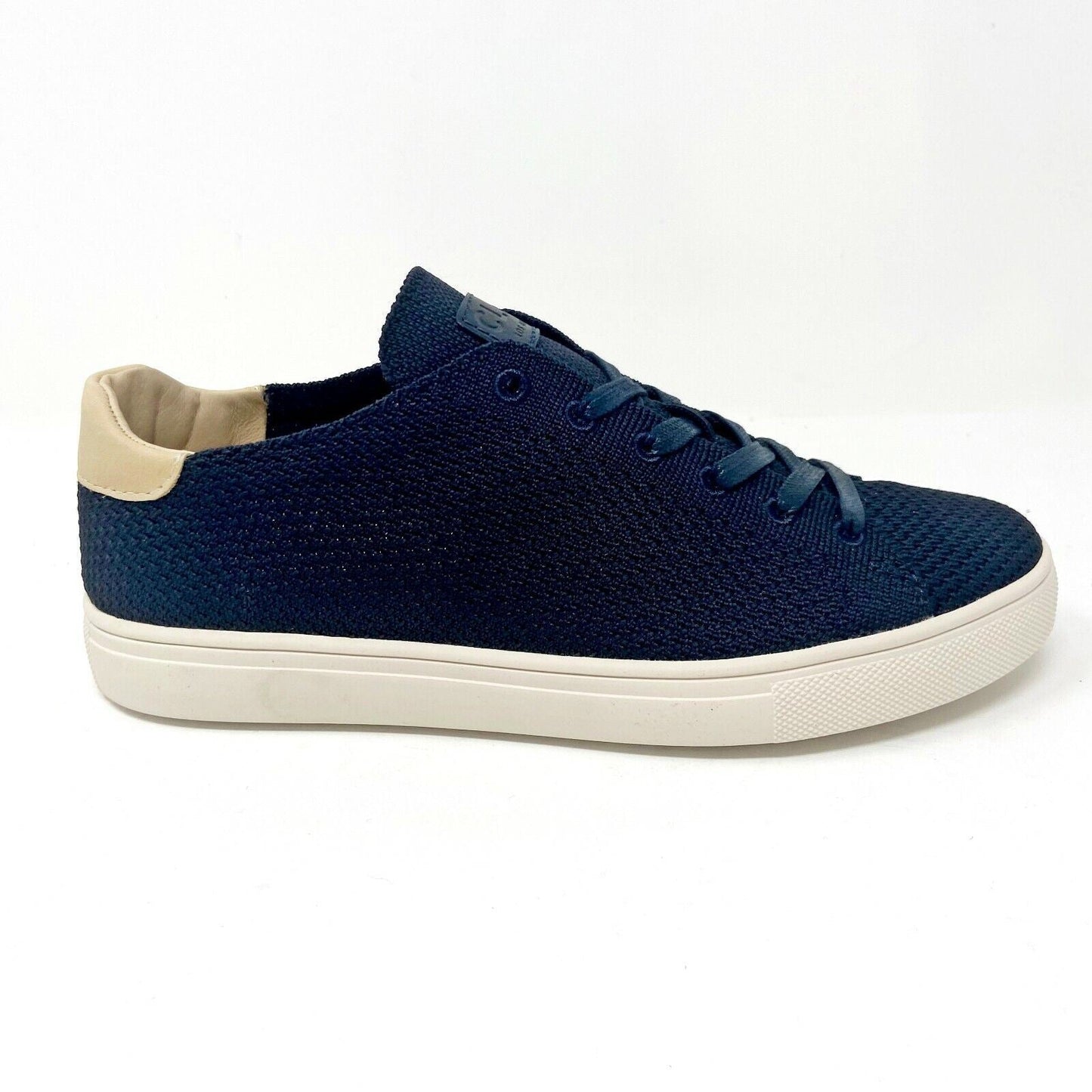 Clae Bradley Knit Deep Navy Knit Natural Leather Mens Premium Casual Sneakers