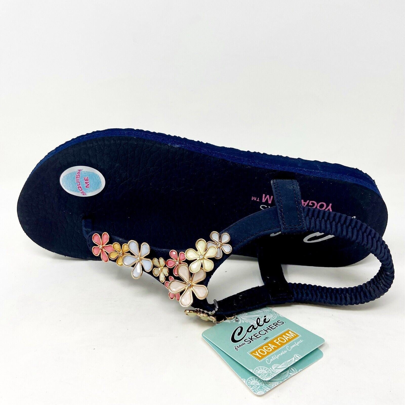 Skechers Meditation Glass Daisy Navy Multi Womens Slingback Thong Sandals