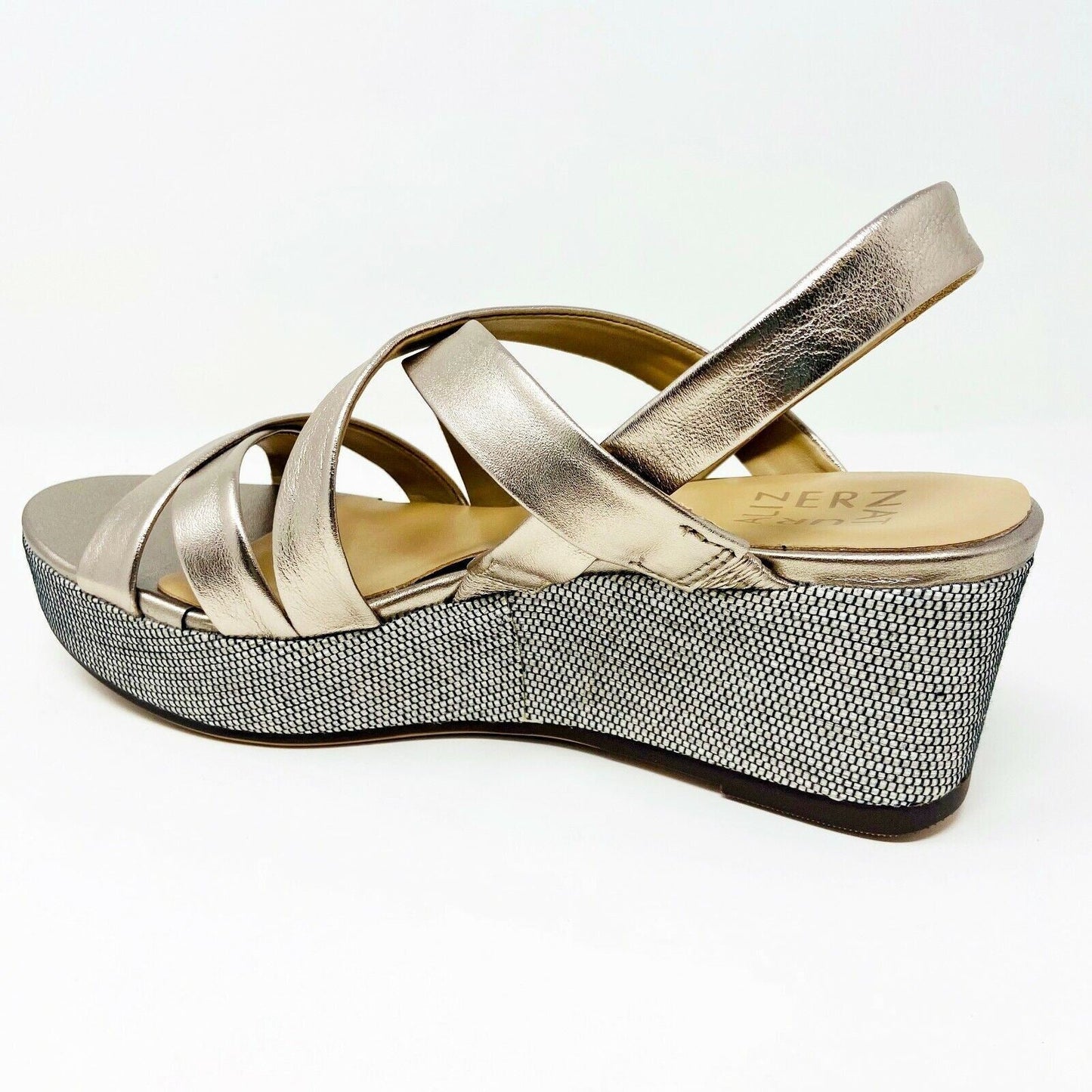 Naturalizer Unique Light Bronze Leather Womens Strap Wedge Sandals