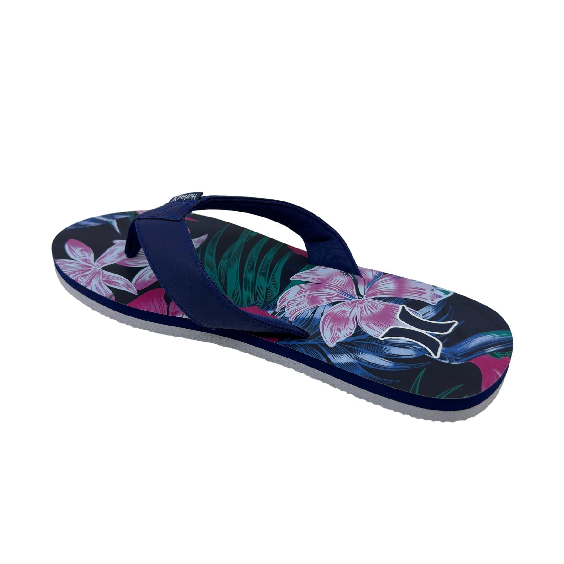 Hurley Logo Navy Floral Green Mens Sandal Pool Beach Flip Flop