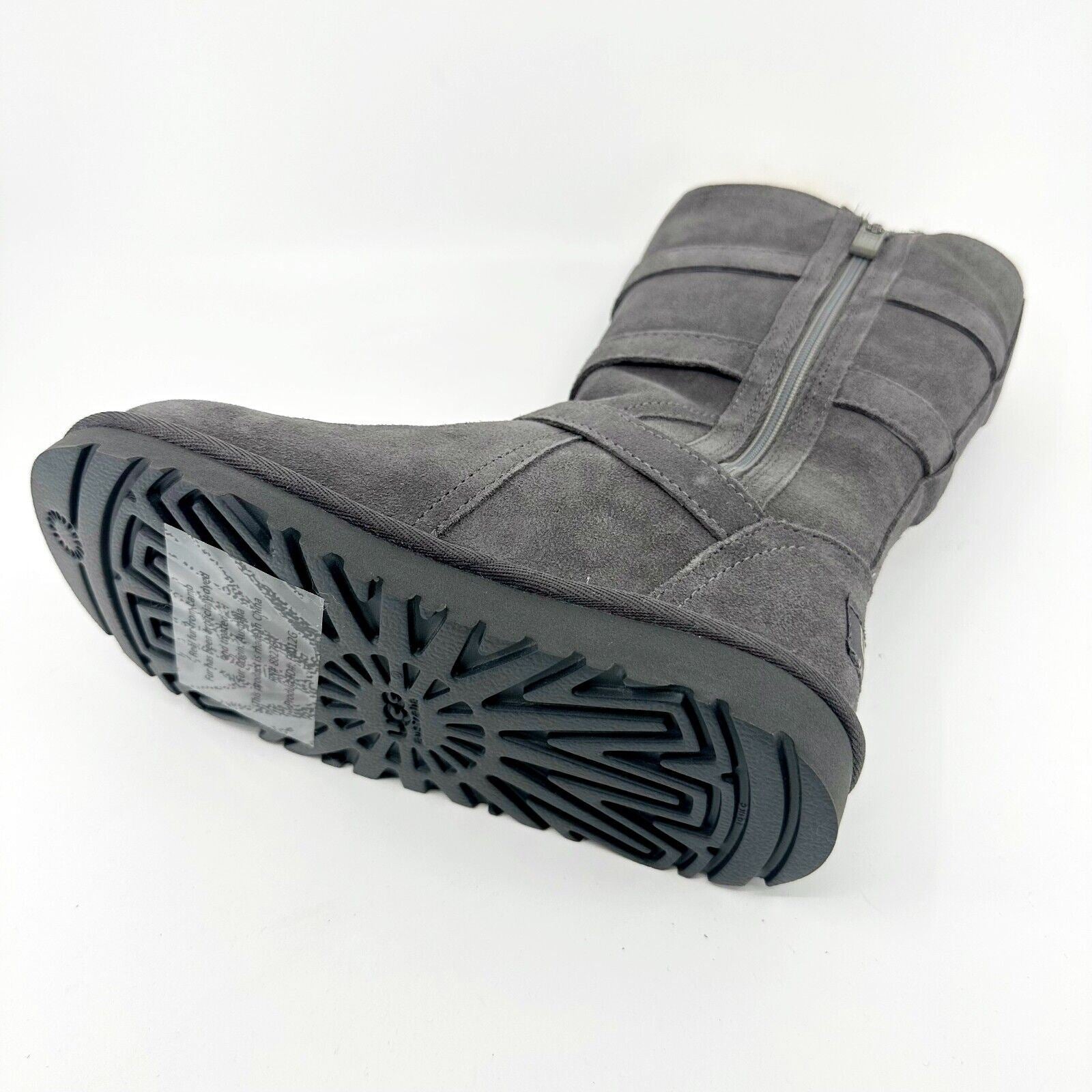 UGG Maddi Charcoal Gray Kids Girls Buckle Suede Shearling Boots 1001520 CHRC