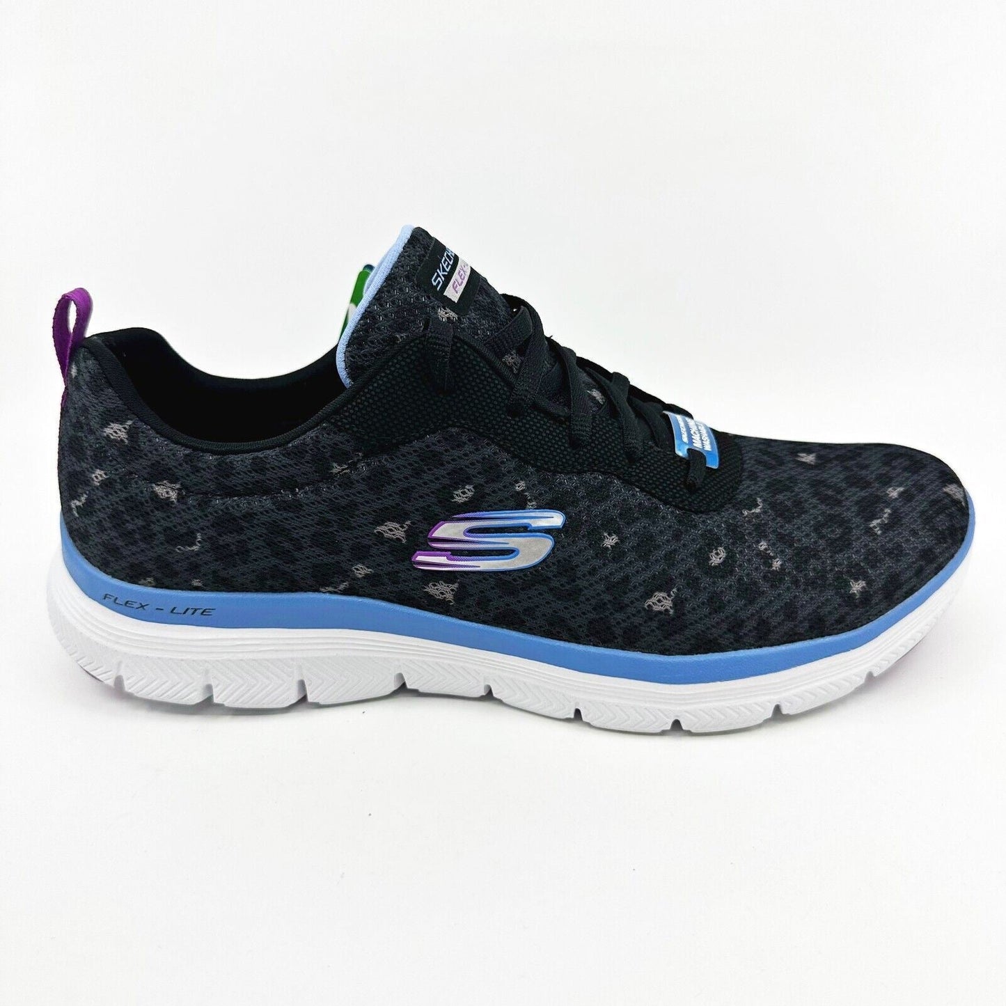 Skechers Flex Appeal 4.0 Rich Flair Black Blue Womens Size 10 Athletic Shoes