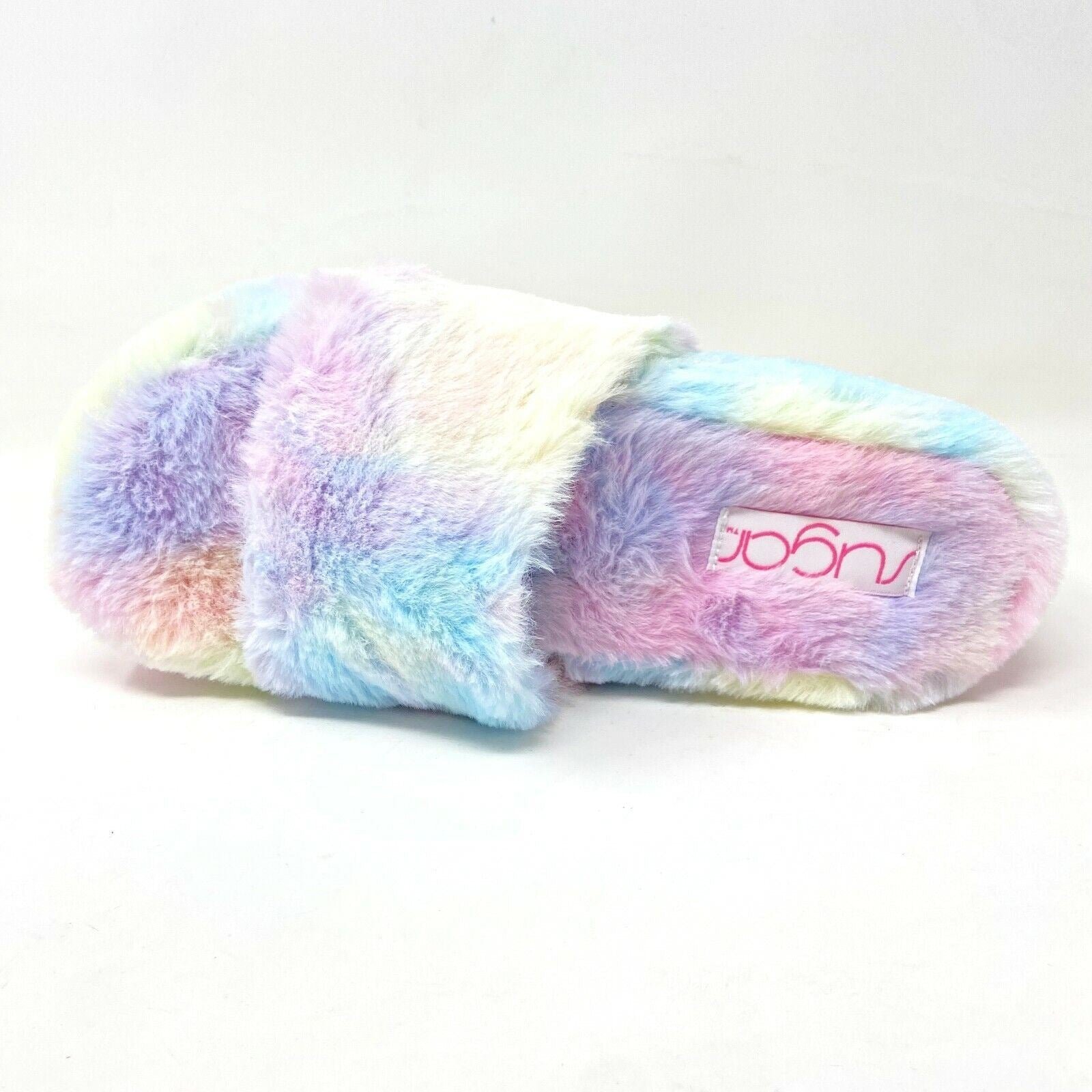 Sugar Wryde Tie Dye Platform Womens Fluffy Slip On Fur Warm Slipper Sandals