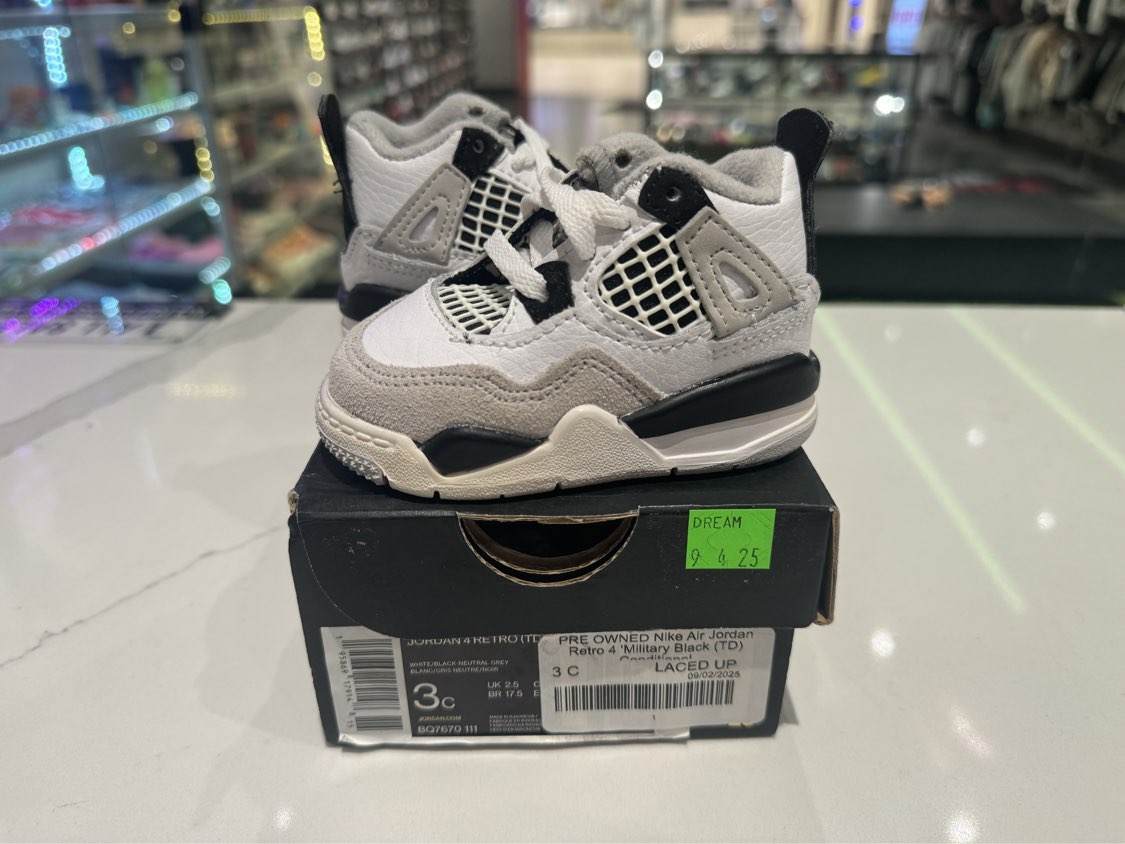 PRE OWNED Nike Air Jordan Retro 4 'Military Black (TD) Conditional