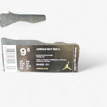 Jordan BCT Mid 3 Black White Gym Red Mens Athletic Sneaker
