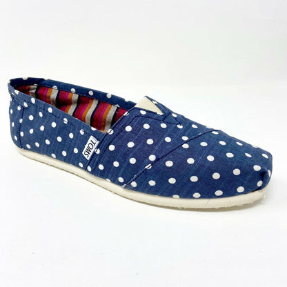 Toms Classics Navy Polka Dot Linen Womens Slip On Casual Canvas Flat Shoes