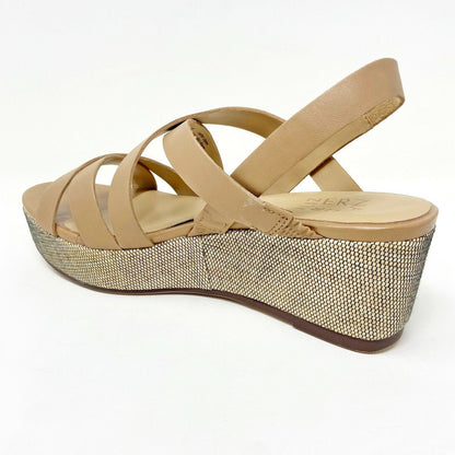 Naturalizer Unique Bamboo Tan Leather Womens Strappy Platform Wedge Sandals