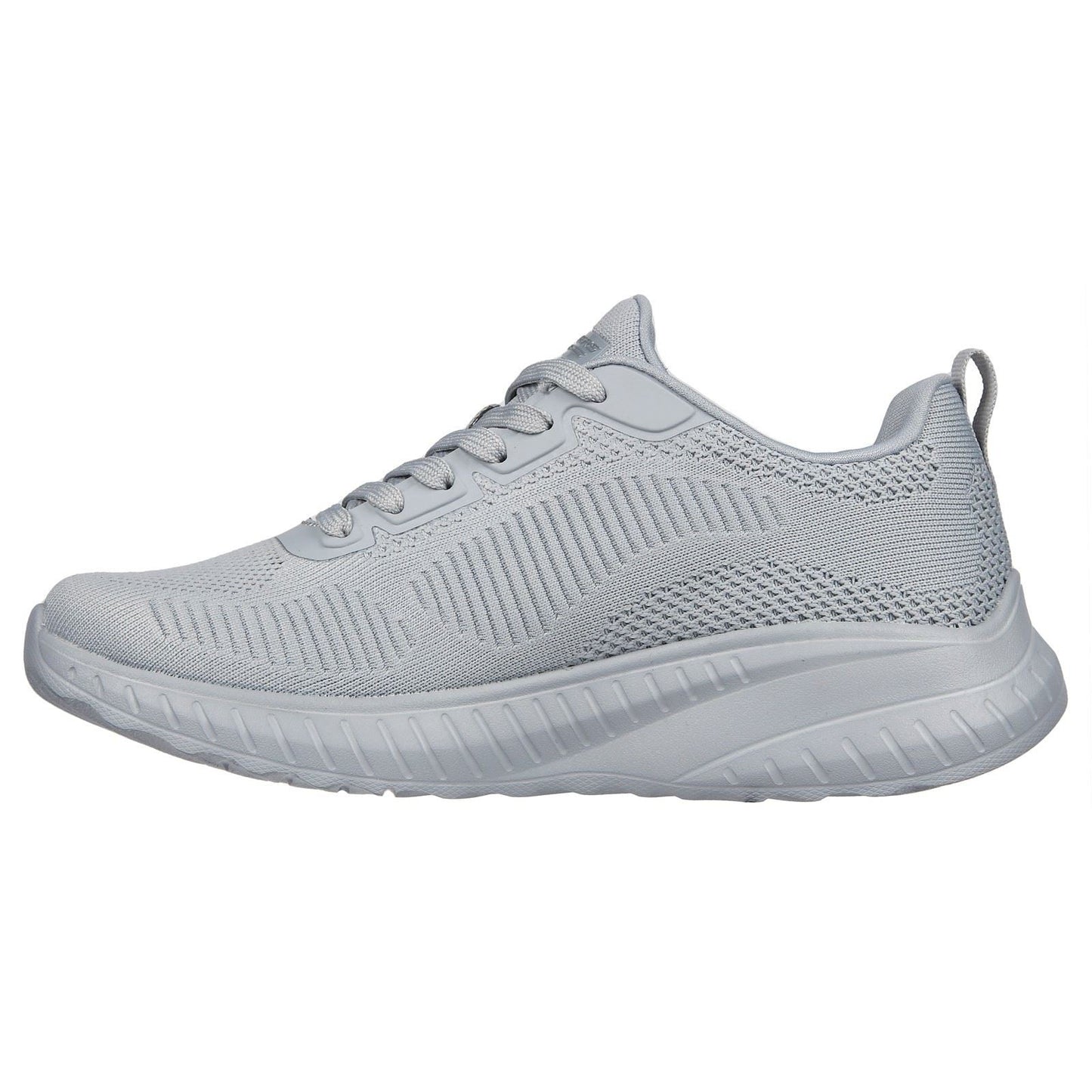 Women's Wide Fit Skechers Bobs Squad Chaos Face Off 117209 Vegan Trainers - Light Grey