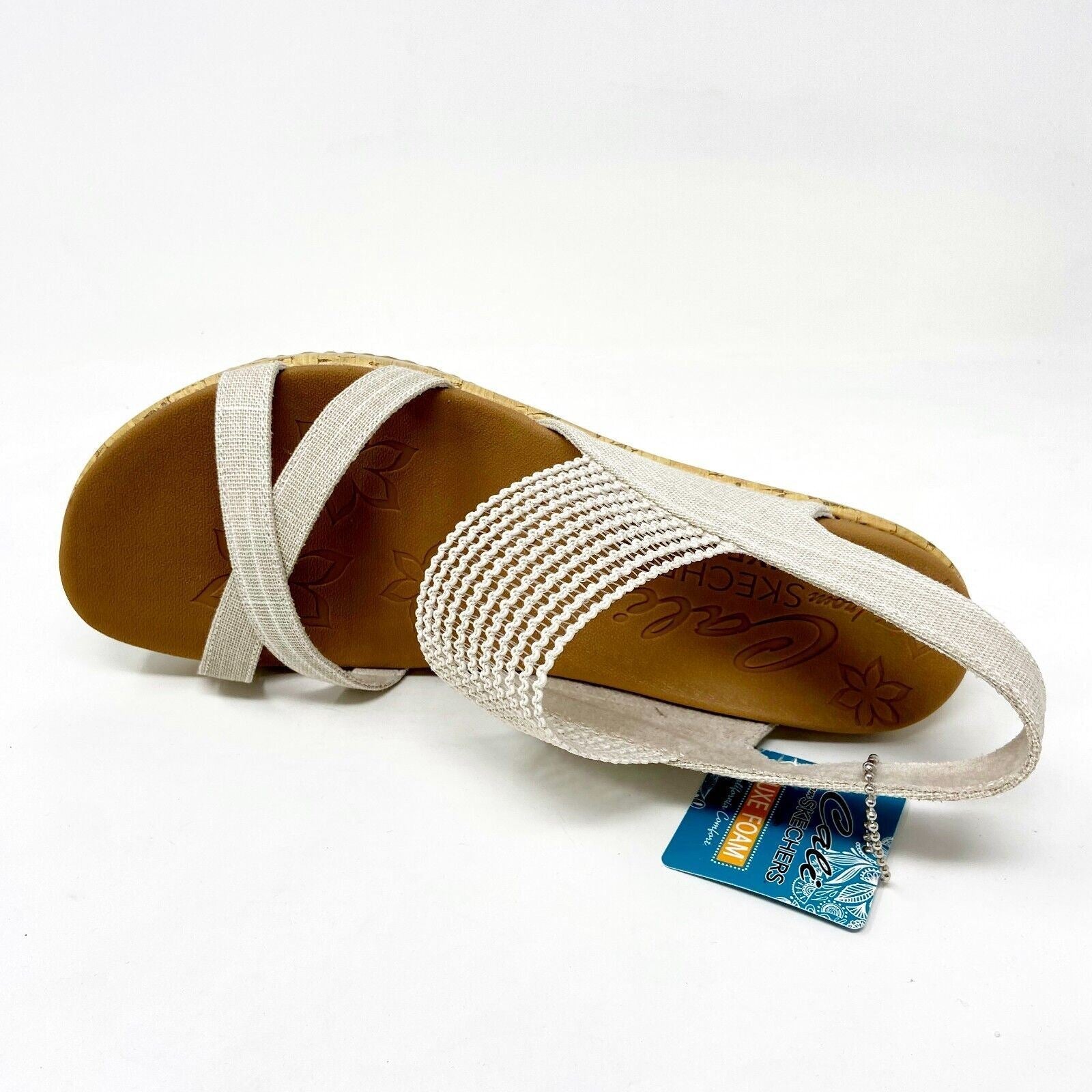 Skechers Beverlee High Tea Natural Womens Foam Wedge Strap Casual Sandals