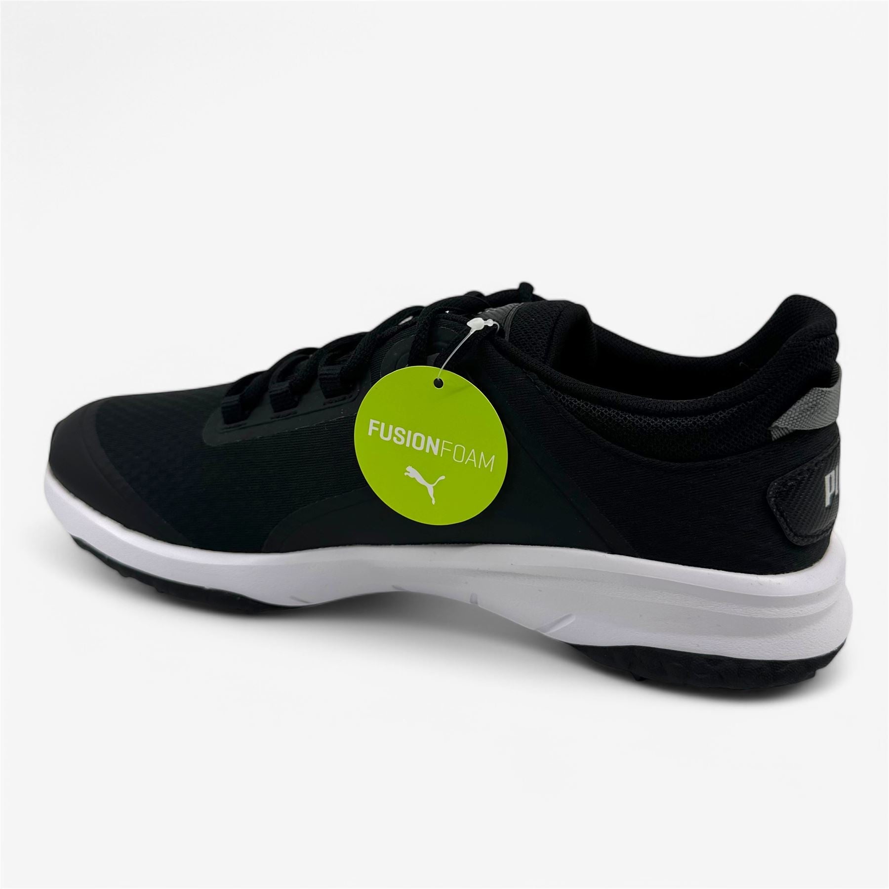PUMA Fusion Grip Black Silver Quiet Shade Mens Extra Wide Spikeless Golf Shoes
