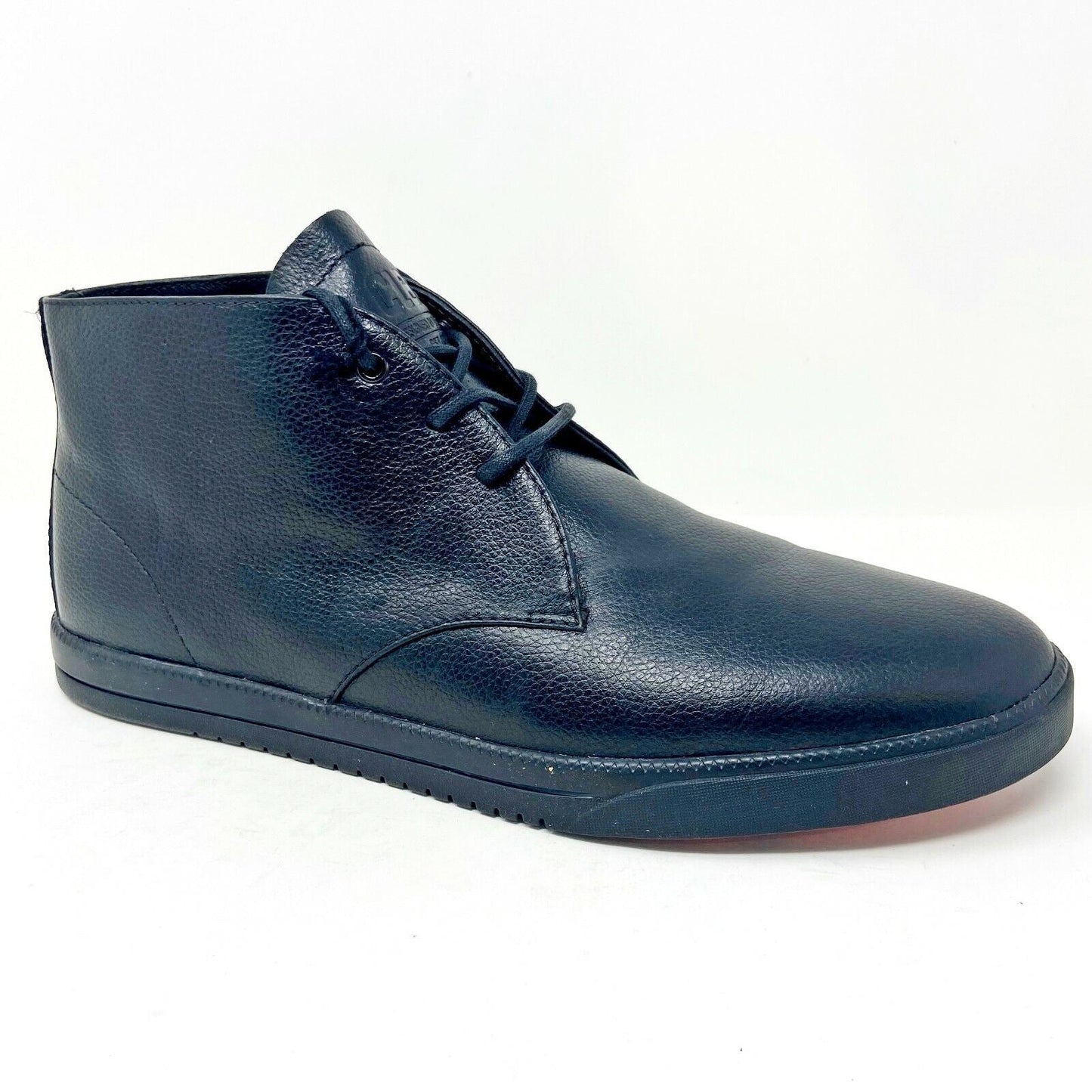 Clae Strayhorn Leather Black Tumbled Leather Black Mens Mid Casual Sneakers