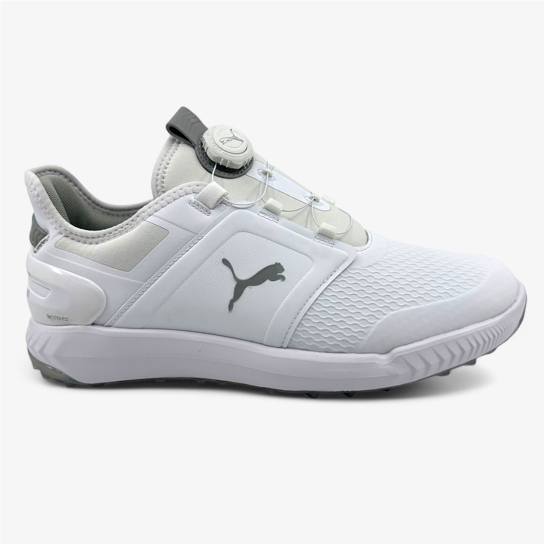 PUMA Ignite Elevate Disc White Silver Mens Waterproof Golf Shoes