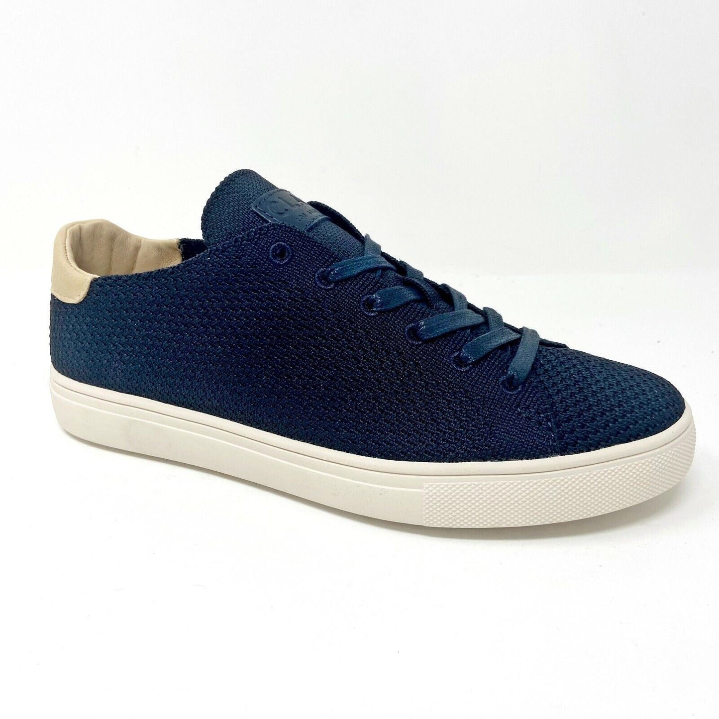 Clae Bradley Knit Deep Navy Knit Natural Leather Mens Premium Casual Sneakers