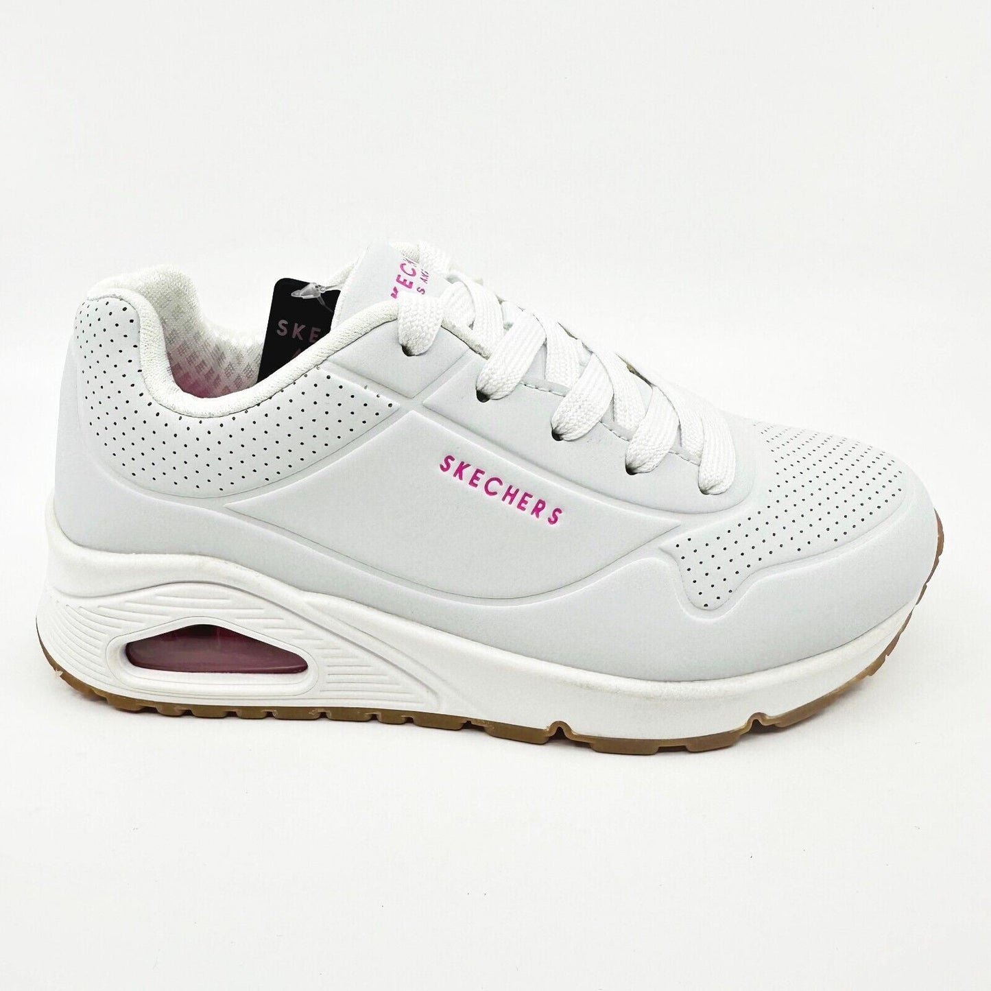 Skechers Uno Stand On Air White Pink Kids Girls Sneakers