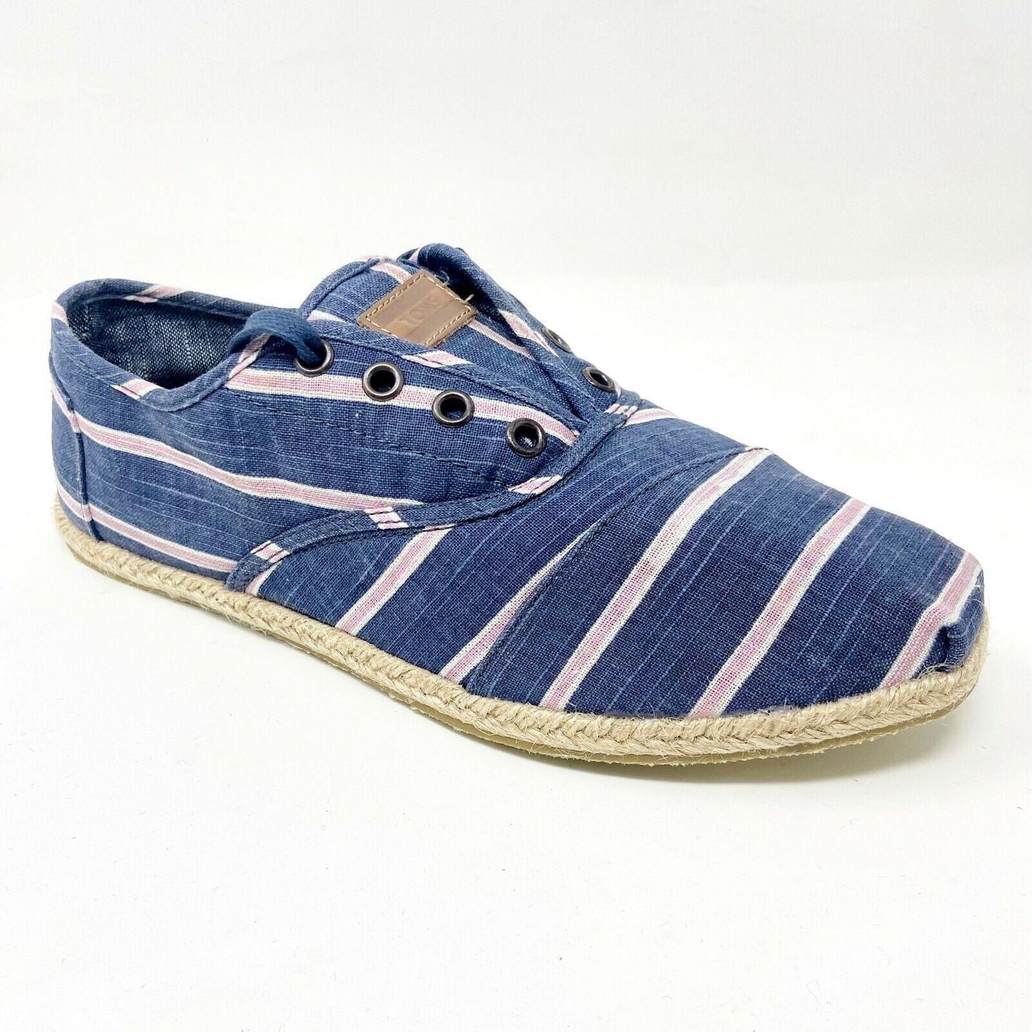 Toms Cardones Navy Washed Stripe Rope Womens Size 9 Canvas Flat Shoes