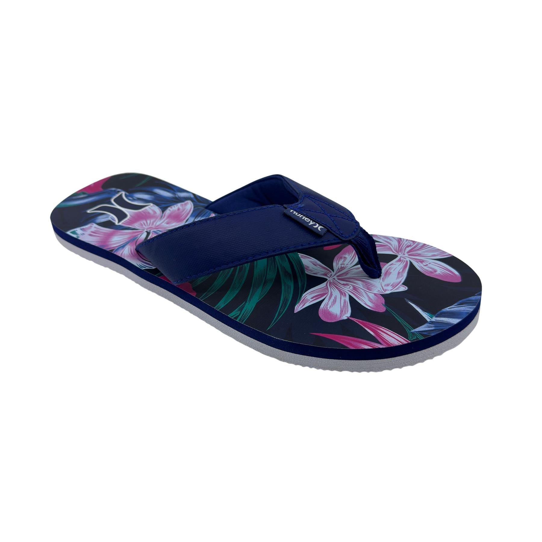 Hurley Logo Navy Floral Green Mens Sandal Pool Beach Flip Flop