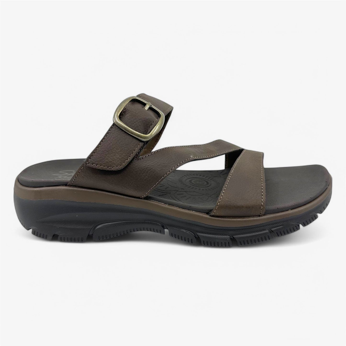 Skechers Easy Going Slide On By Chocolate Womens Sandal Relaxed Fit Slip-On