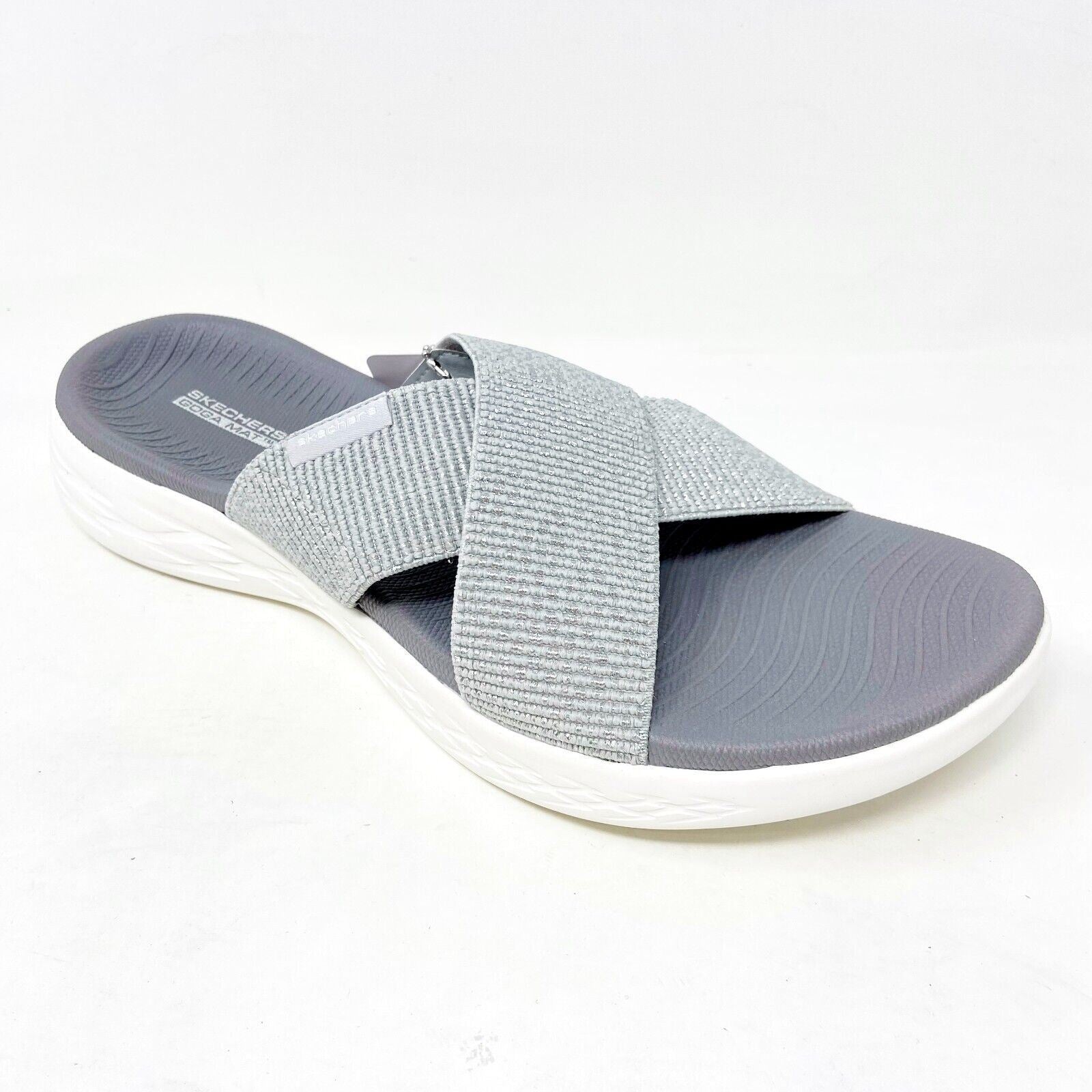 Skechers On The Go 600 Glistening Silver Womens Slip On Slide Sandals