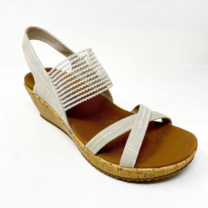 Skechers Beverlee High Tea Natural Womens Foam Wedge Strap Casual Sandals