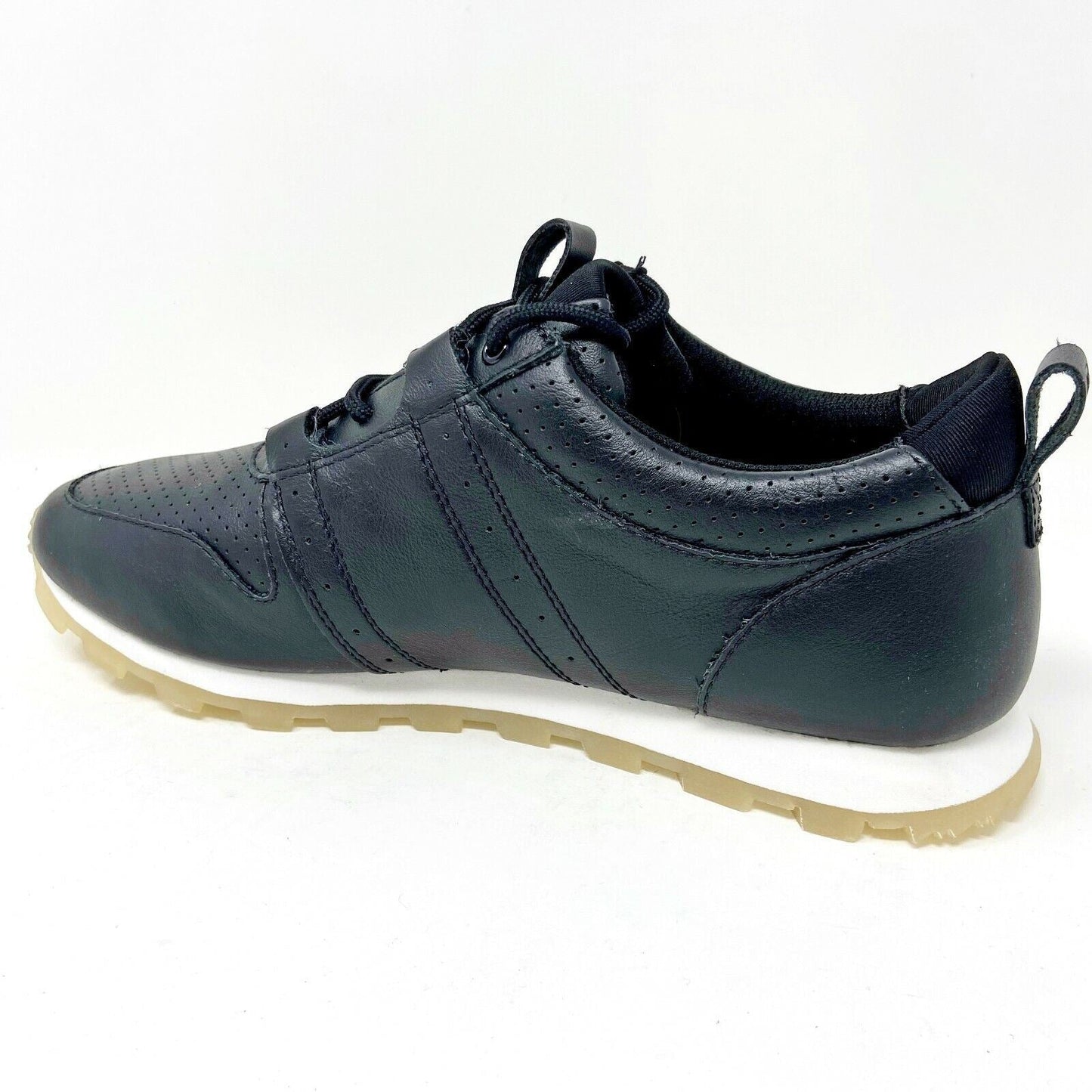 Clae Mills Black Perf Tumbled Leather Mens Casual Sneakers