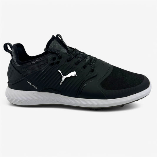 PUMA Ignite Pwradapt Caged Black Silver Mens Wide Waterproof Golf Shoes