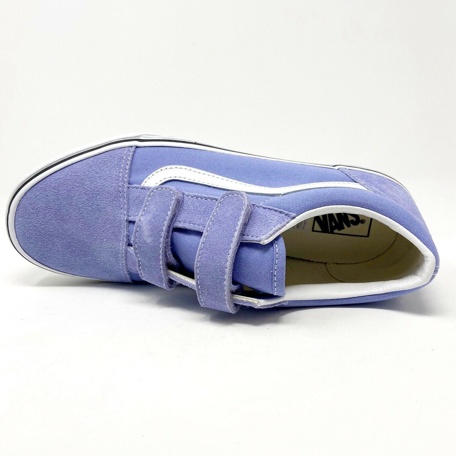 Vans Old School V Pale Iris True White Junior Kids Laceless Casual Shoes